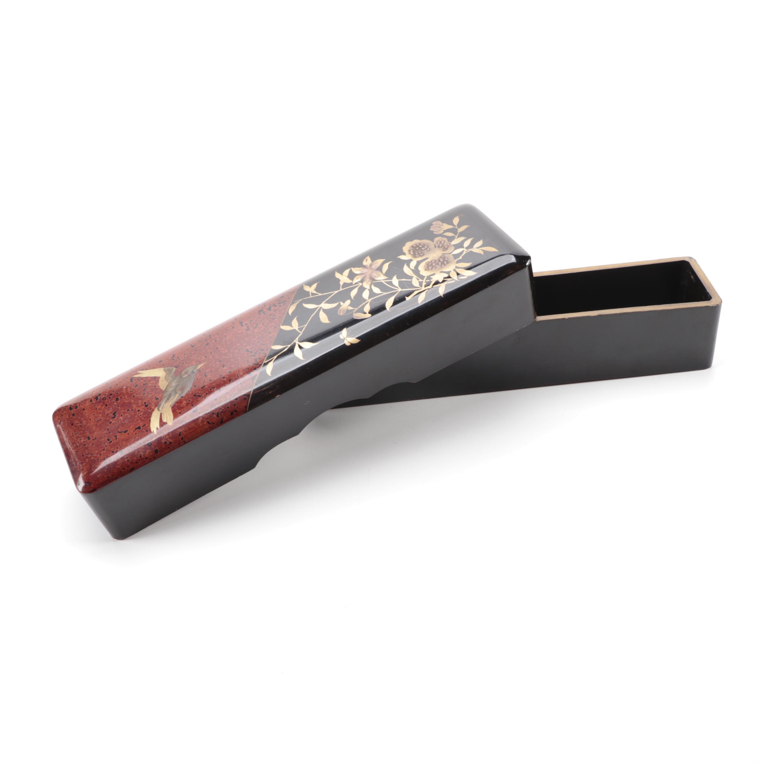 Foliate Japanese Gilt Lacquerware Calligraphy Brush Box, 19th Century EBTH