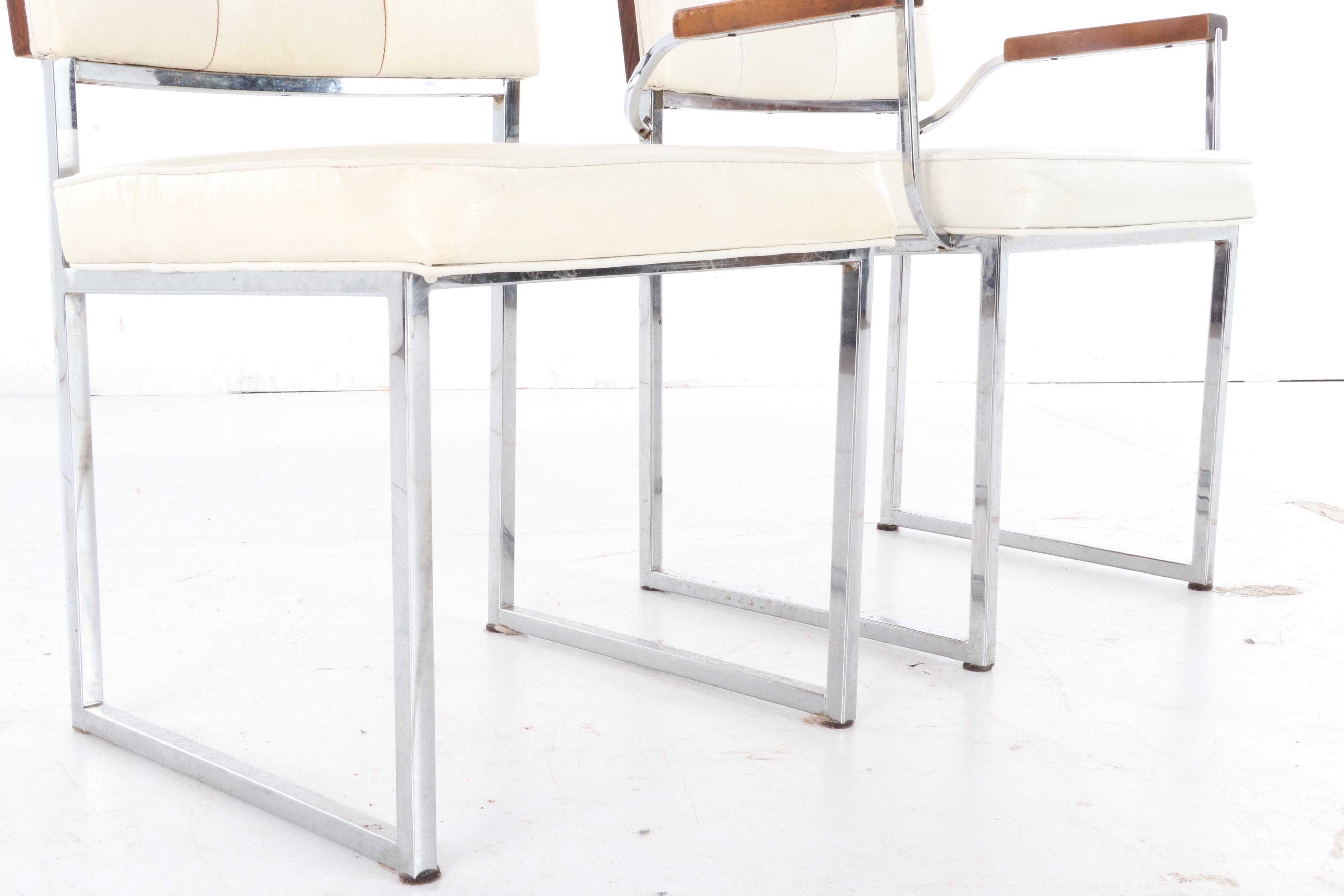 Mid Century Modern Tufted Vinyl Chrome Dining Chairs with Rosewood