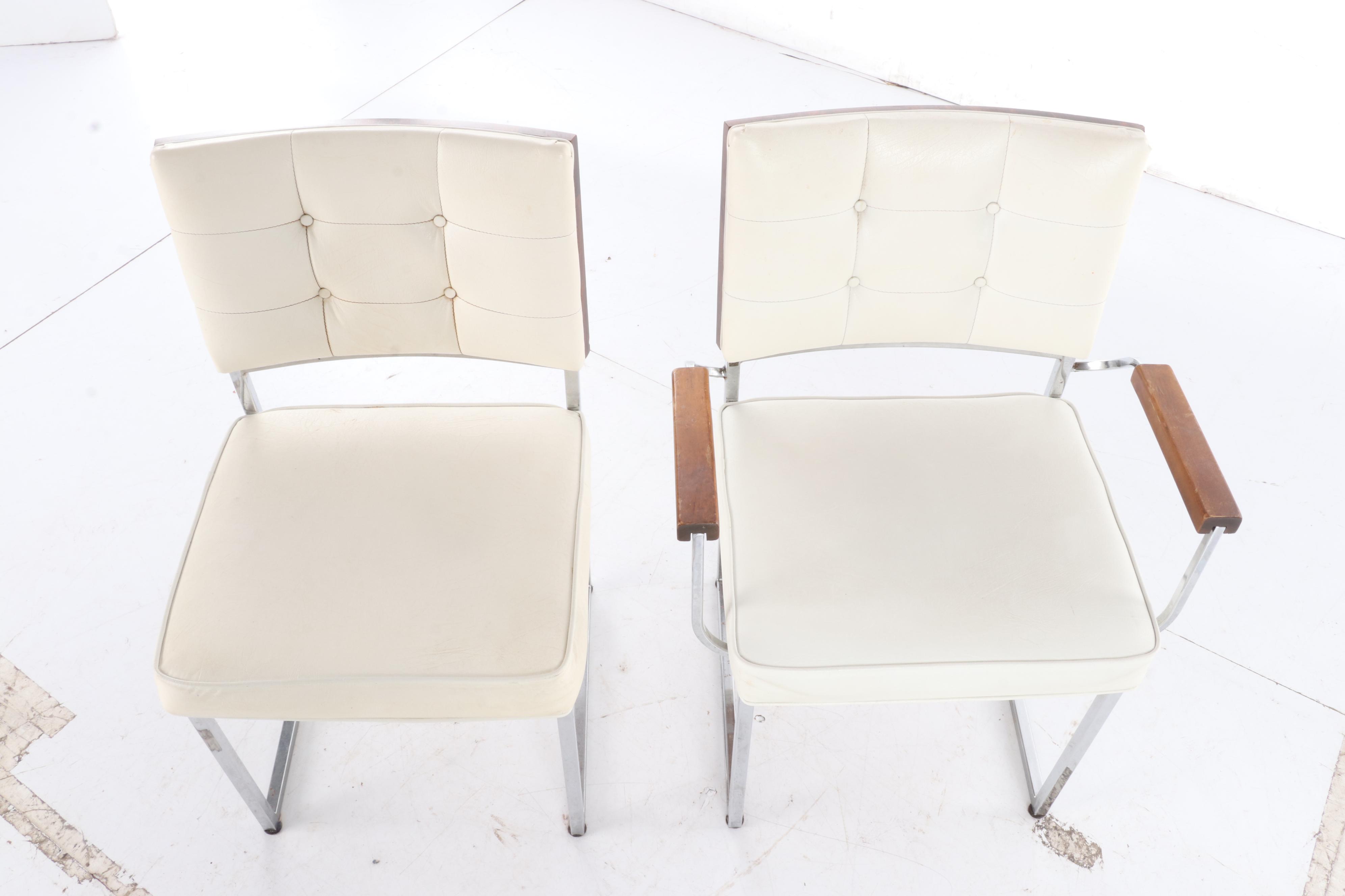 Mid Century Modern Tufted Vinyl Chrome Dining Chairs with Rosewood