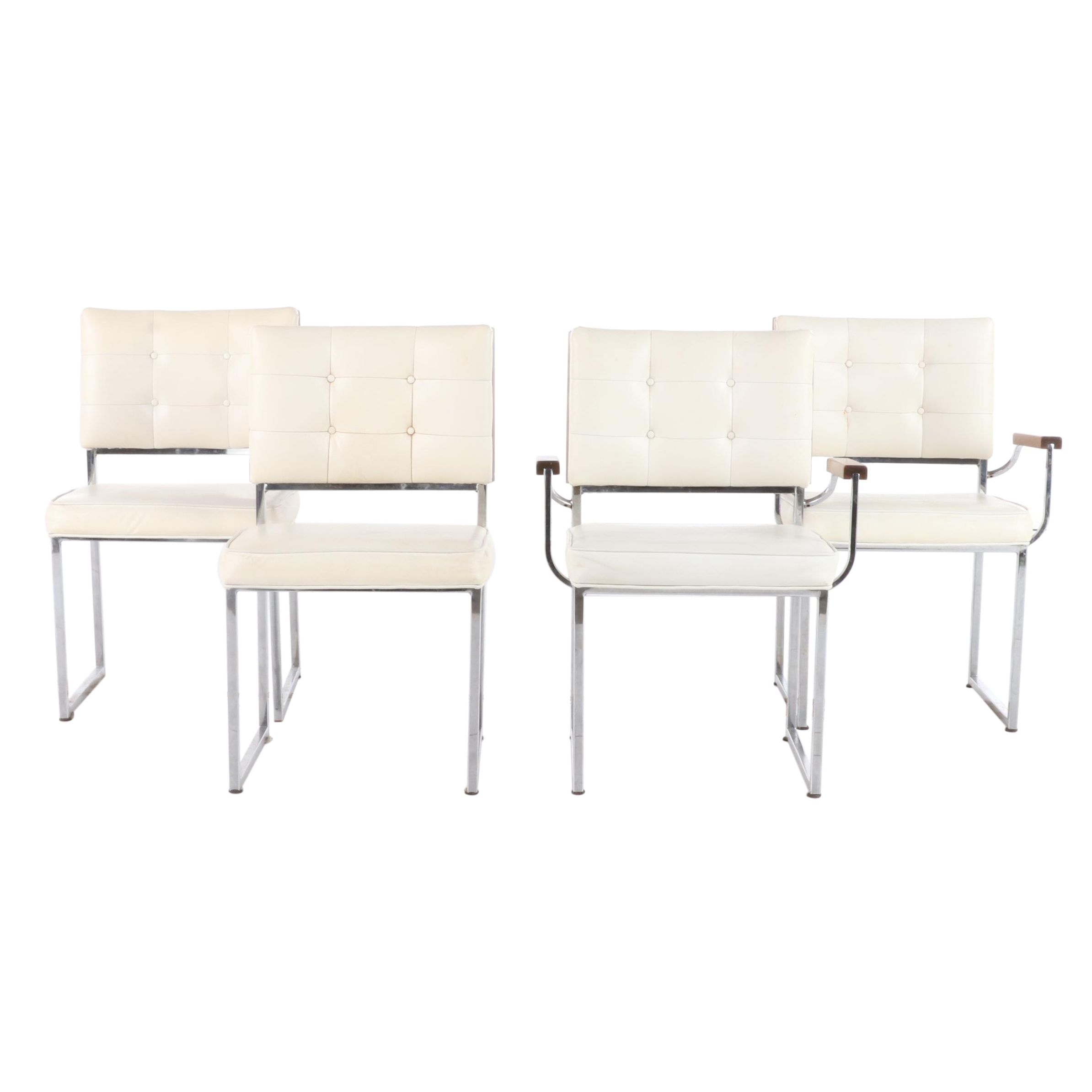 Mid Century Modern Tufted Vinyl Chrome Dining Chairs with Rosewood