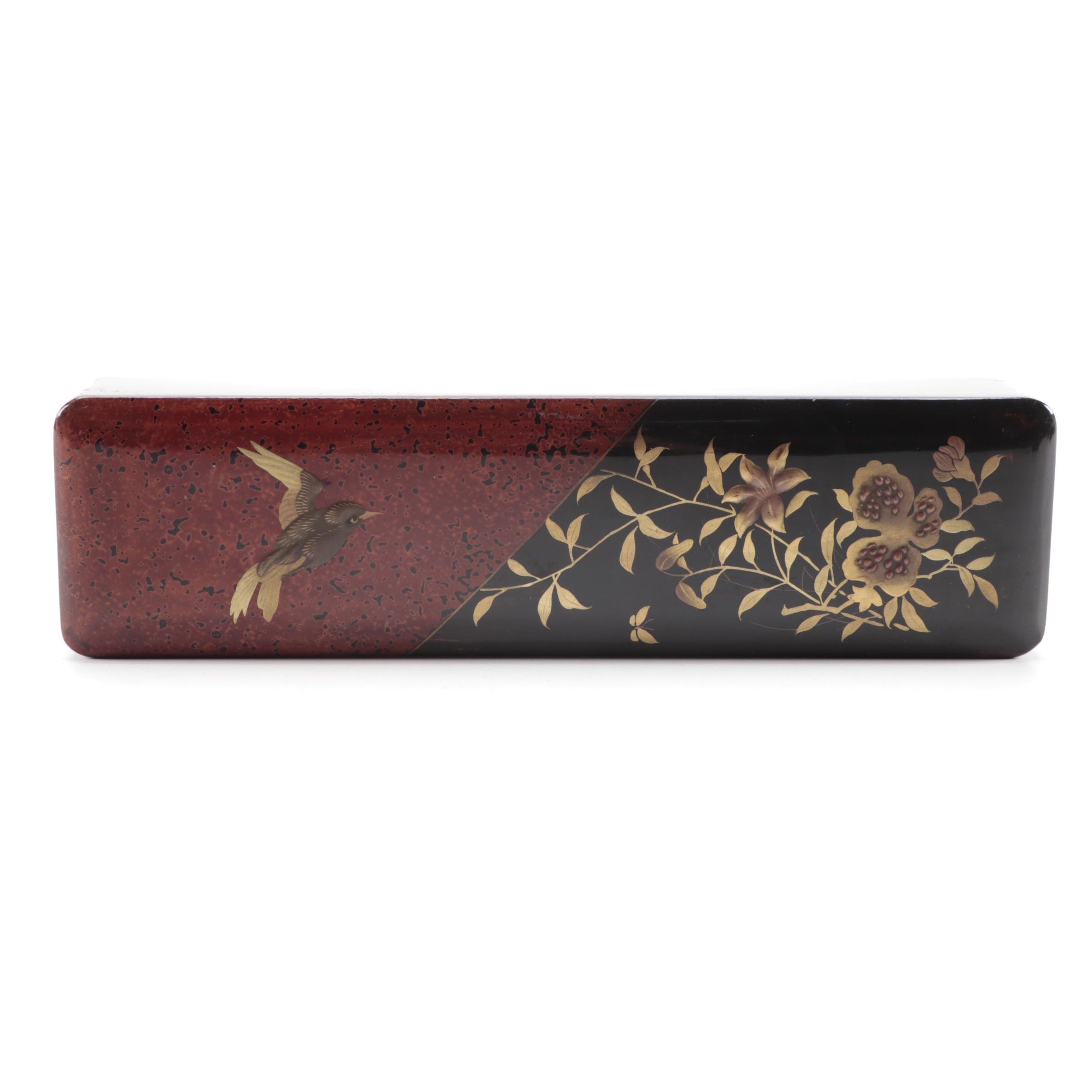Foliate Japanese Gilt Lacquerware Calligraphy Brush Box, 19th Century EBTH