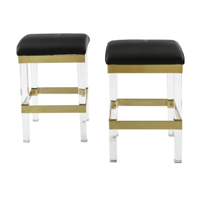 Frontgate Modern Acrylic and Satin Brass Stools Frontgate Modern Acrylic and Satin Brass Stools