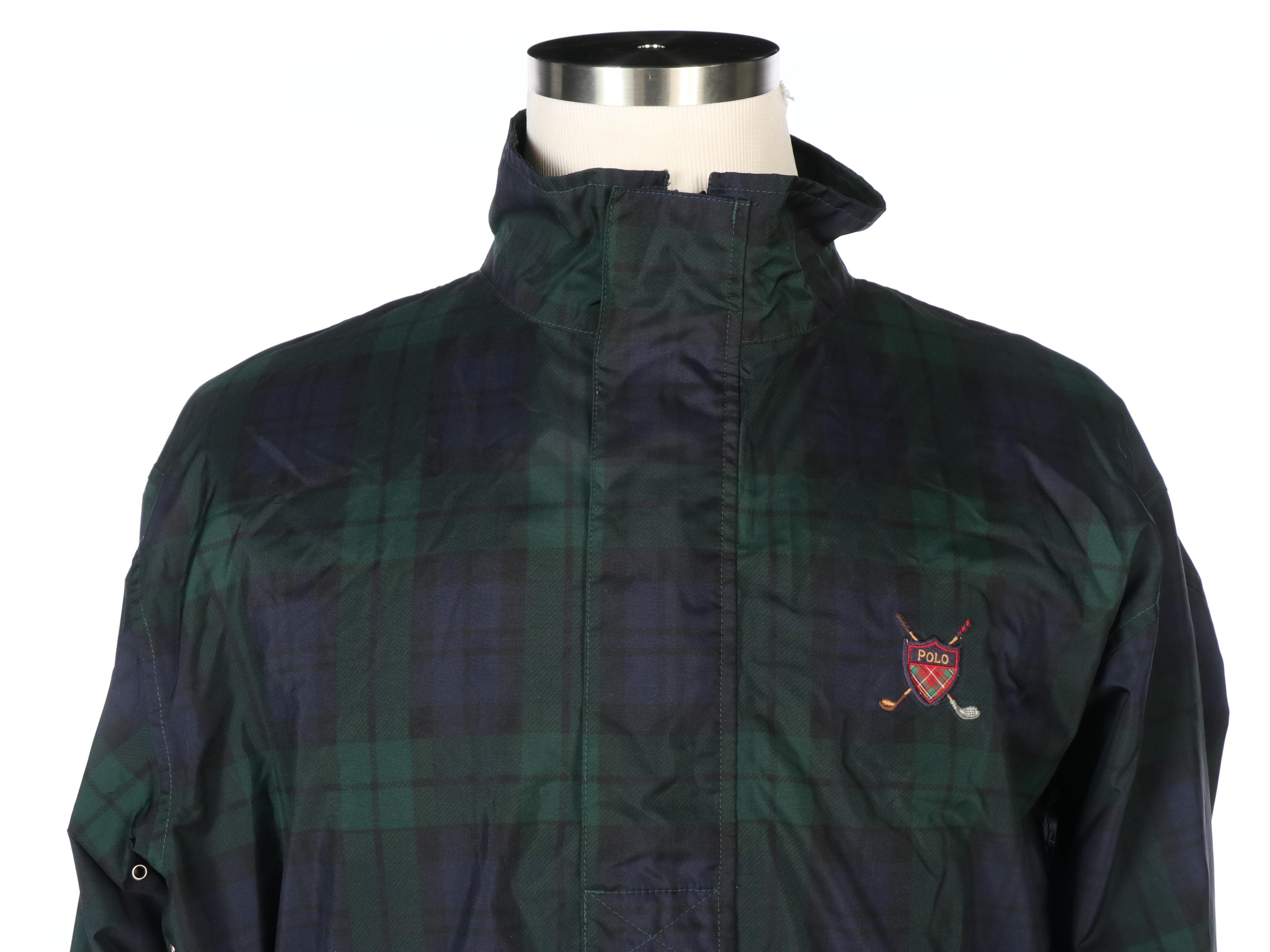 Polo Golf Ralph Lauren Black Watch Plaid Windbreaker Jacket and Navy Wool Scarf EBTH