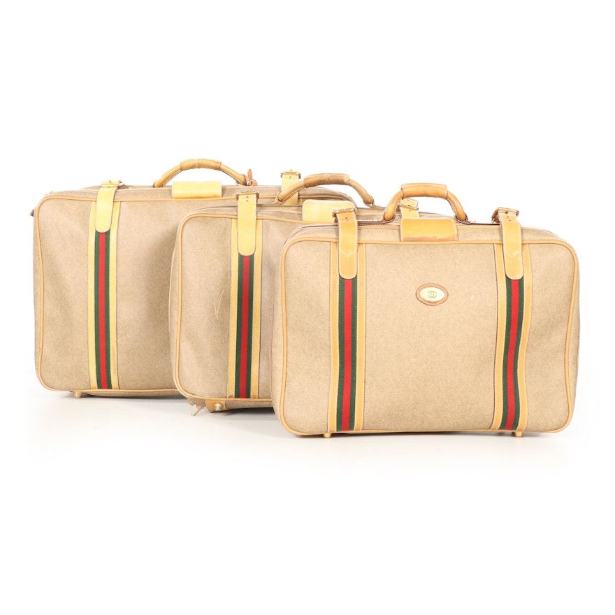 Gucci Soft-Side Luggage Set in Web Stripe Coated Canvas with