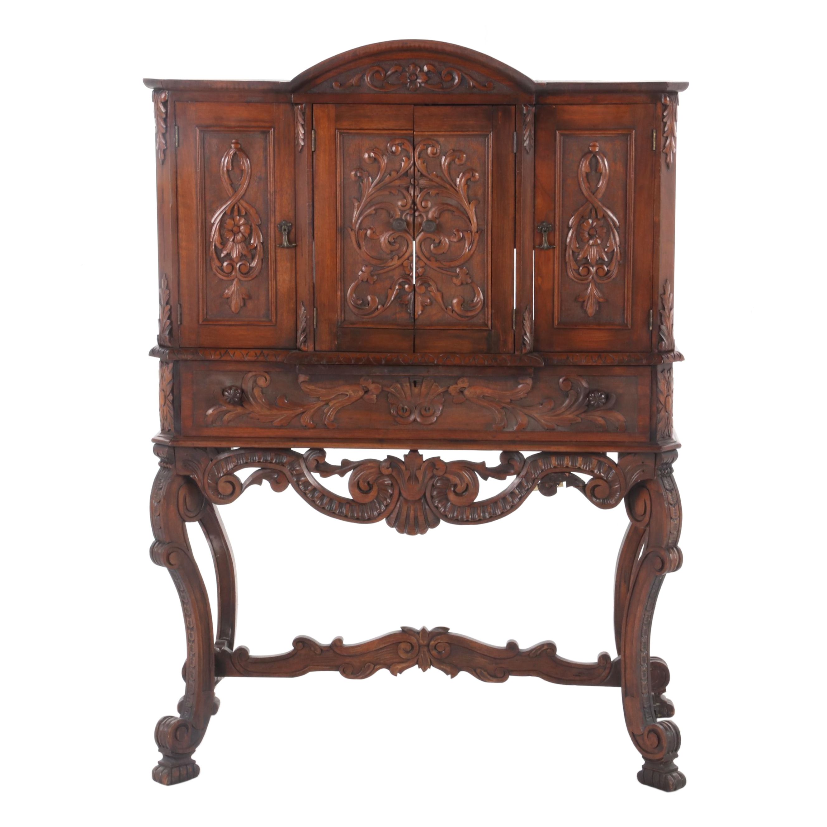 Carolean Style Carved Walnut Secretary Desk Early 20th Century Ebth