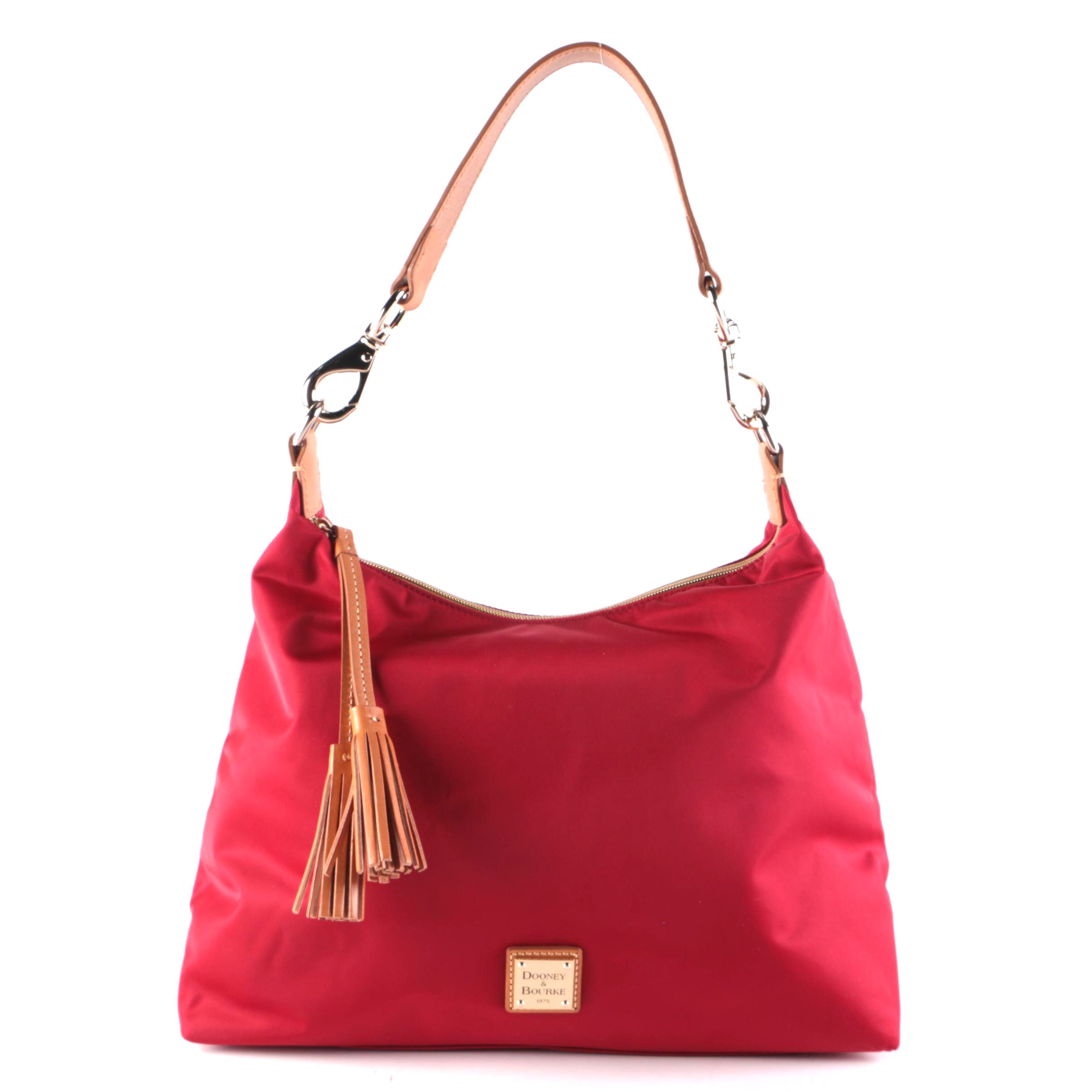 Dooney & Bourke Juliette Tassel Hobo Bag in Red Nylon with Tan Leather