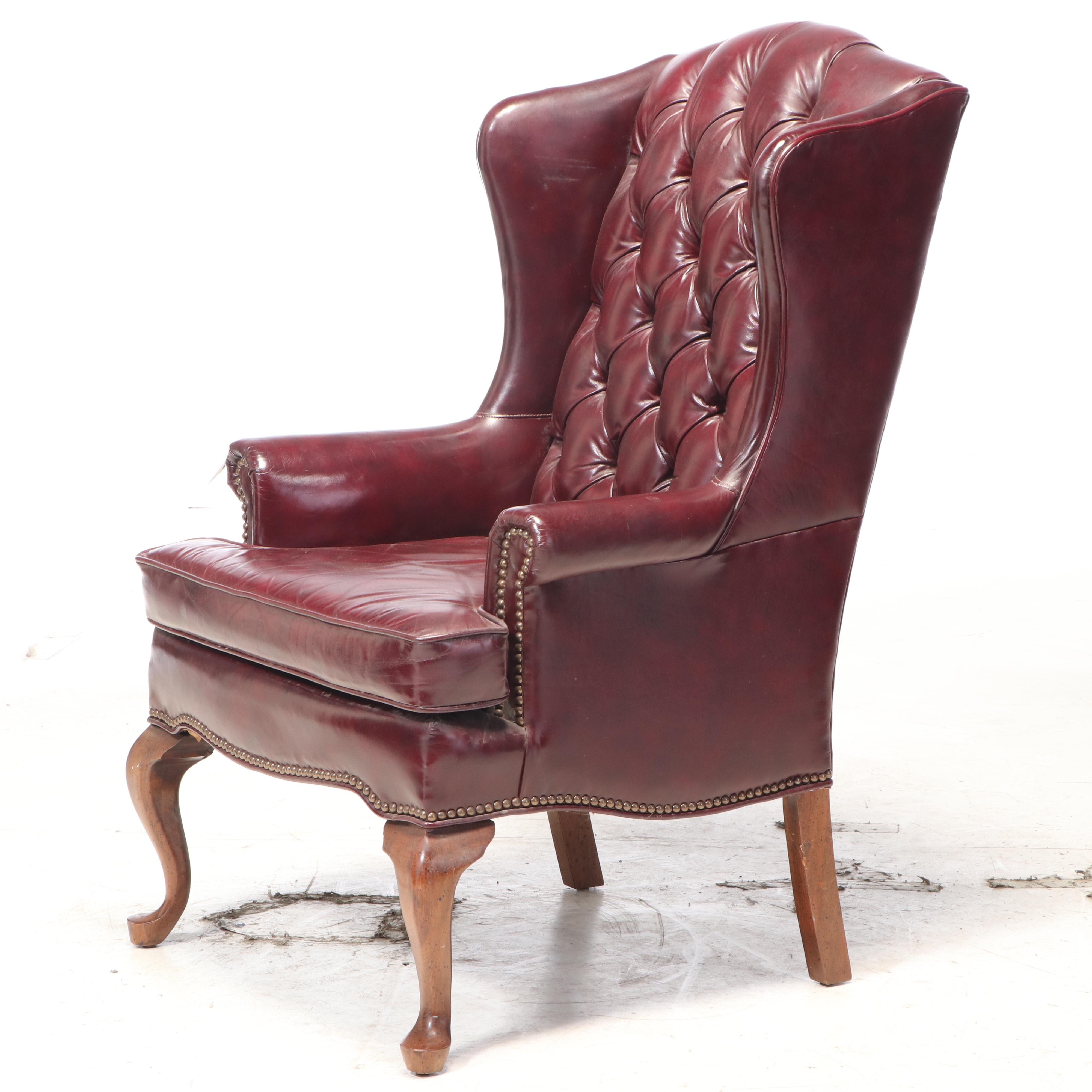 Fairfield Queen Anne Style Tufted Leather Wingback Chair and Ottoman EBTH