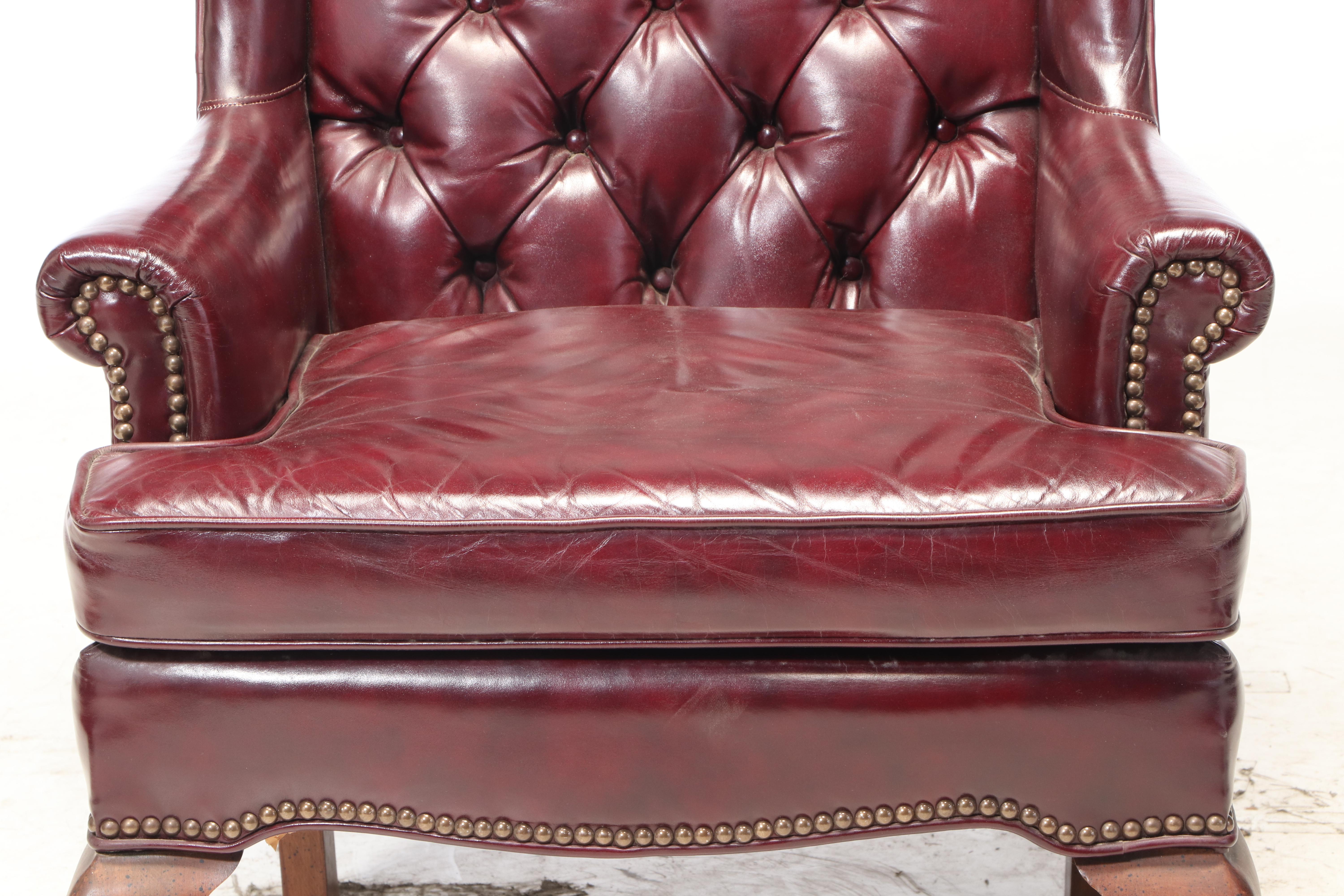 Fairfield Queen Anne Style Tufted Leather Wingback Chair and Ottoman EBTH