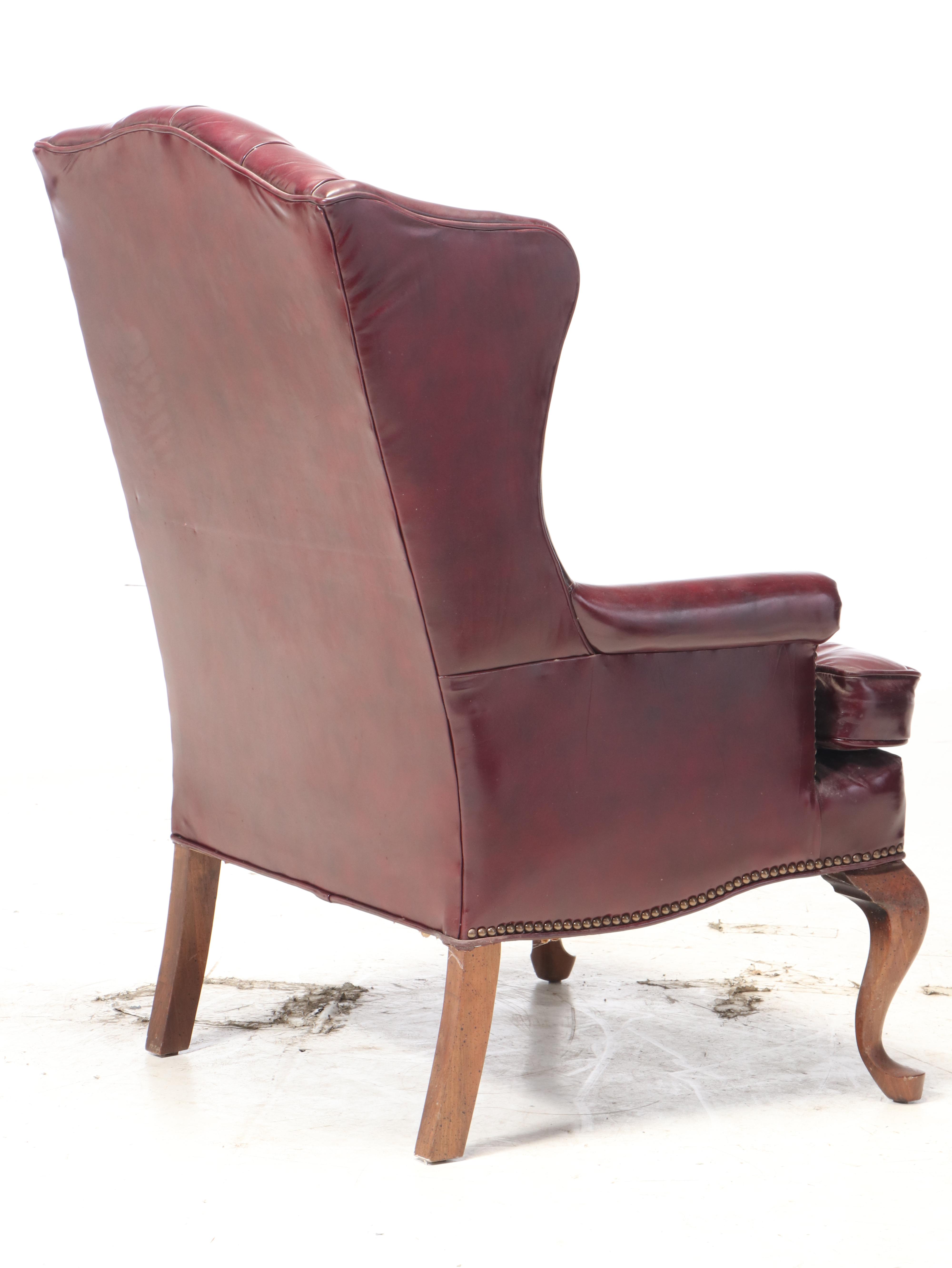 Fairfield Queen Anne Style Tufted Leather Wingback Chair and Ottoman EBTH