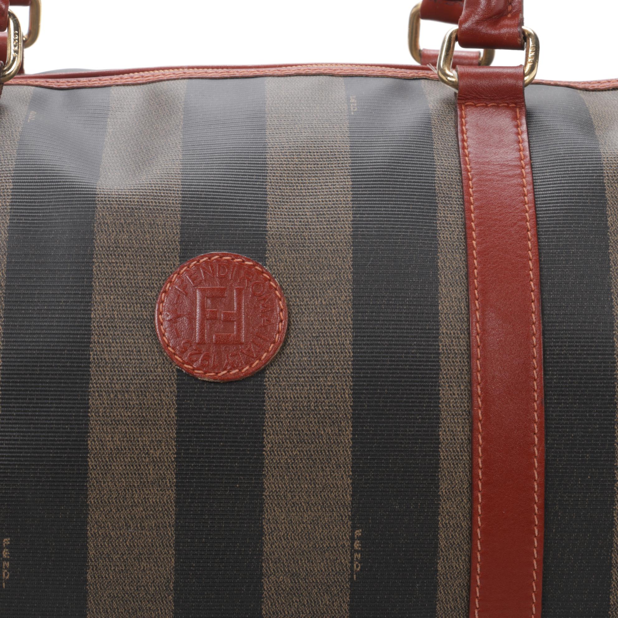 Fendi Duffle Bag in Pequin Coated Canvas and Leather with Shoulder