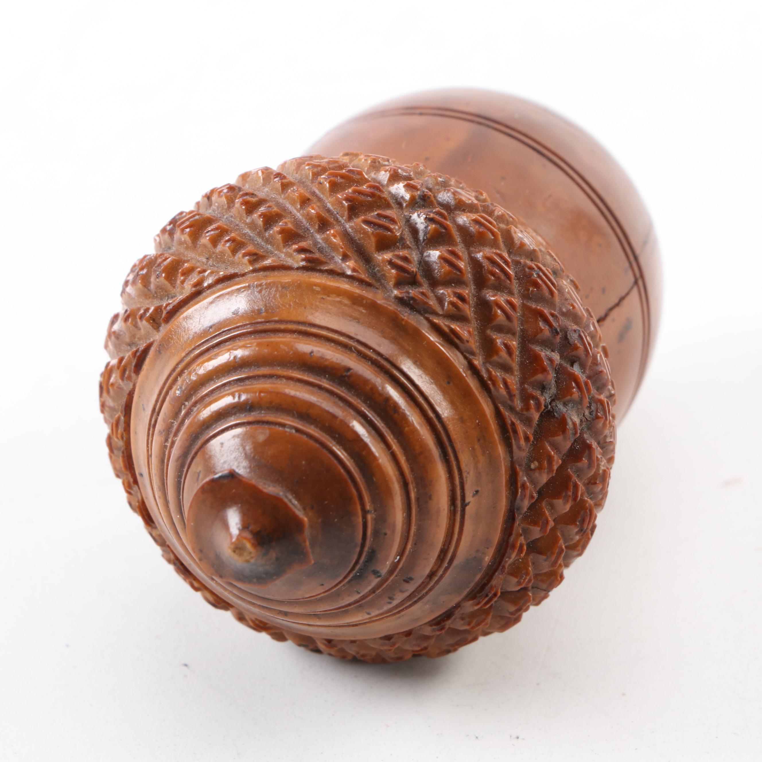 English Carved Coquilla Nut Acorn Form Nutmeg Grater, Antique EBTH