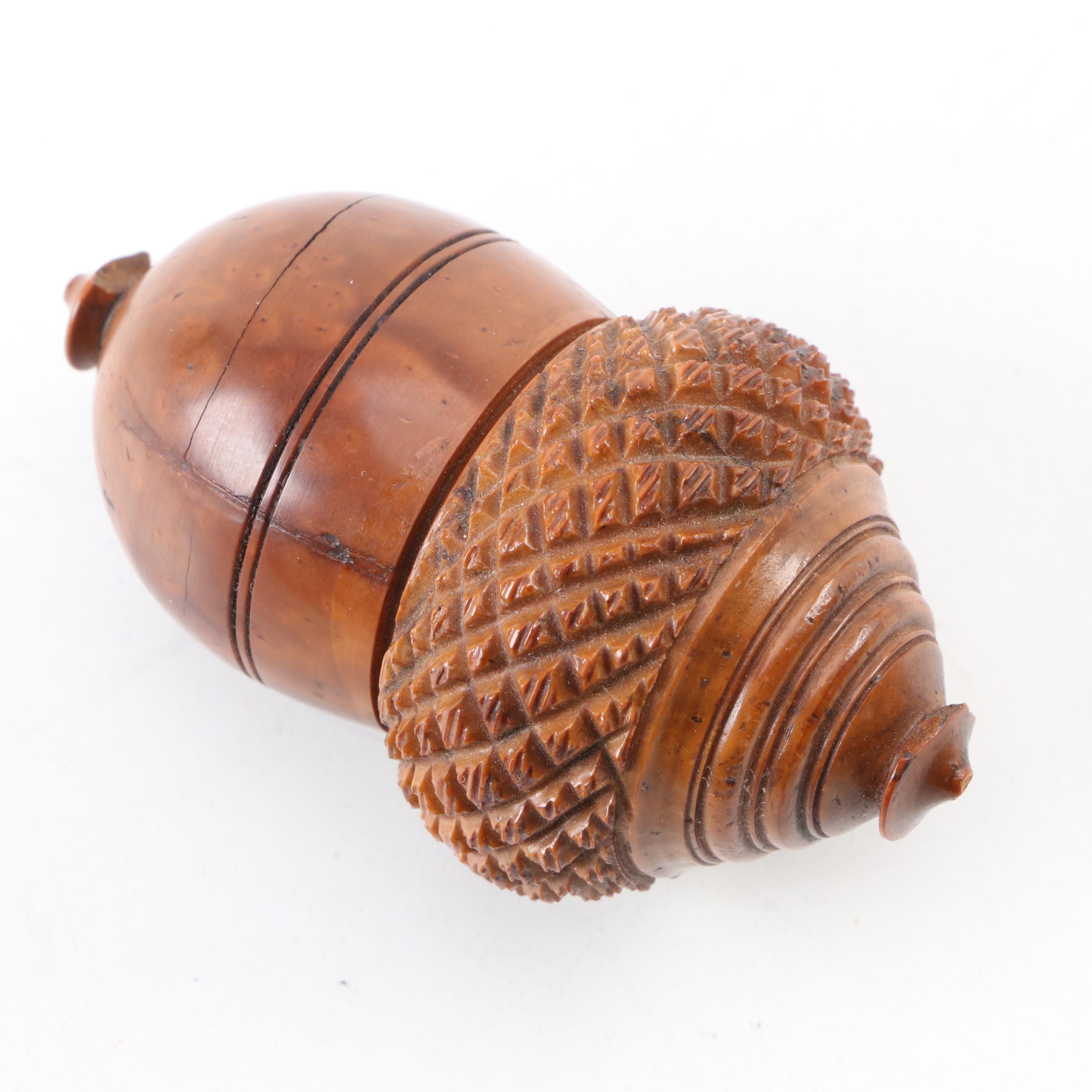 English Carved Coquilla Nut Acorn Form Nutmeg Grater, Antique EBTH