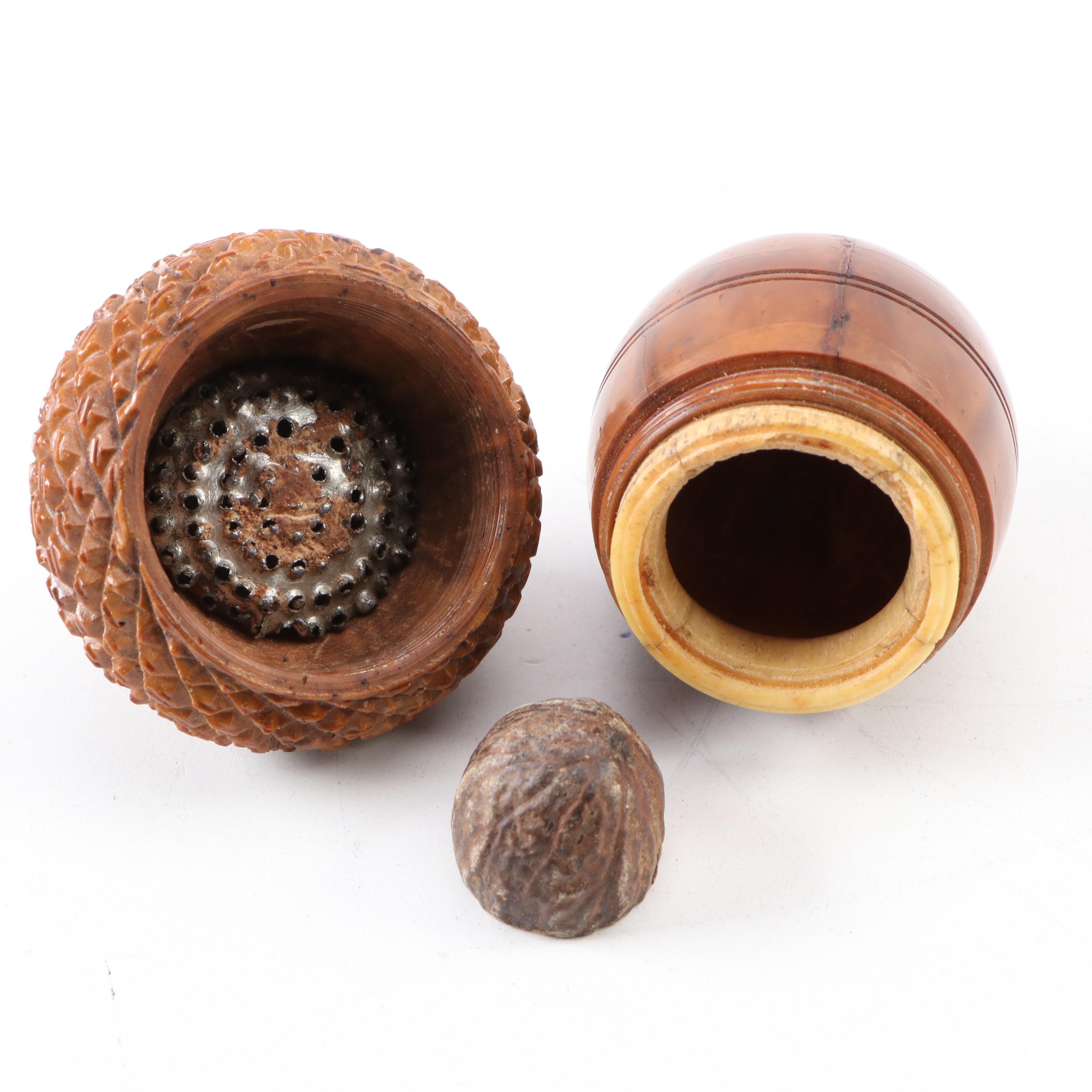 English Carved Coquilla Nut Acorn Form Nutmeg Grater, Antique EBTH