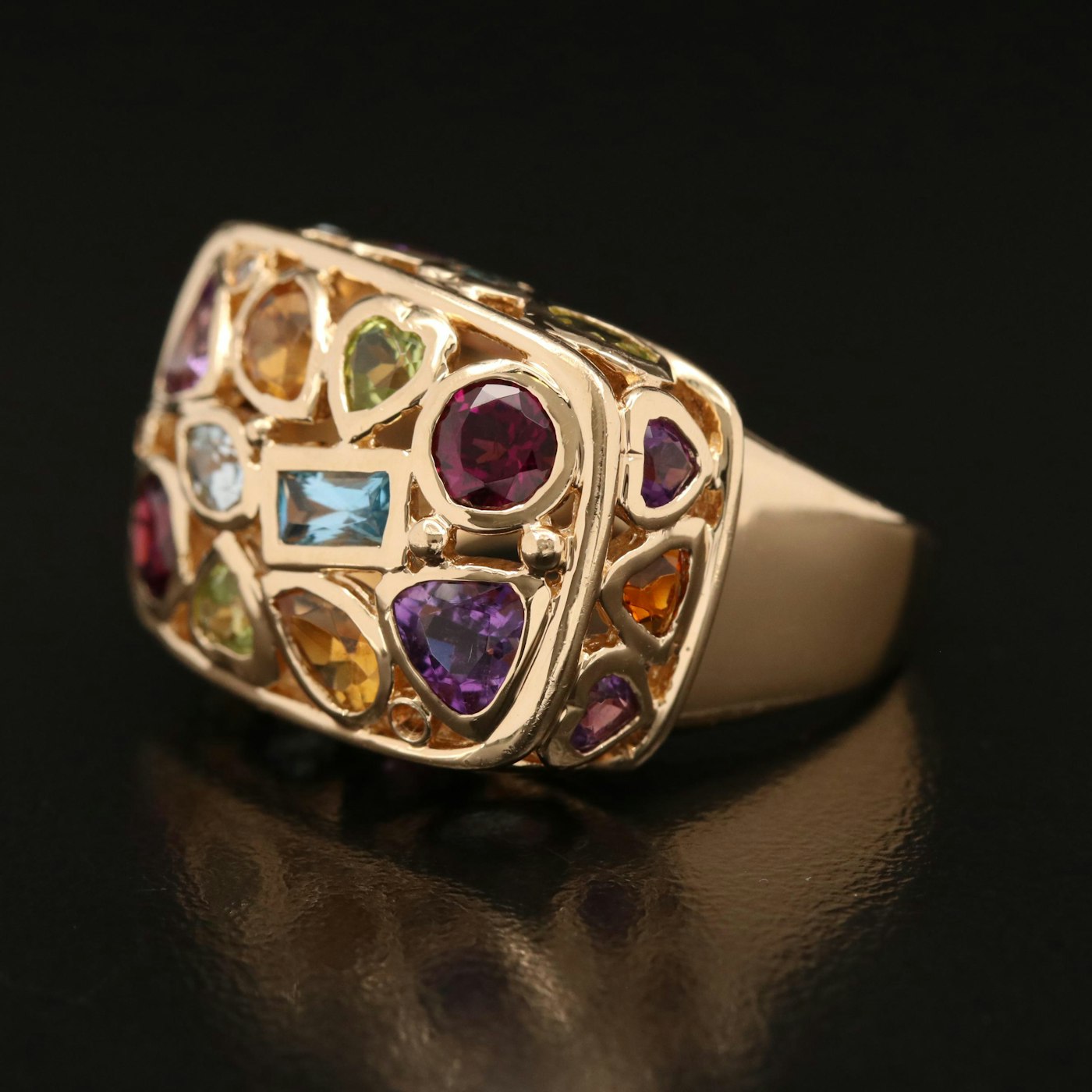 14K Multi-Gemstone Ring with Diamond Accents