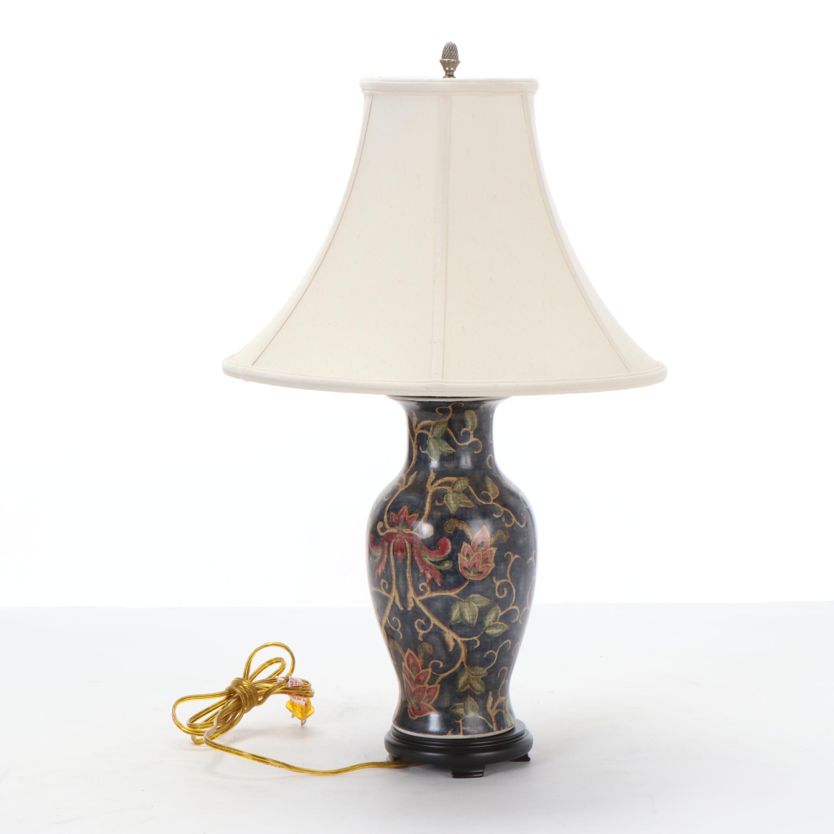 Oriental Accent PolychromeGlazed Ceramic Baluster Form Table Lamp EBTH