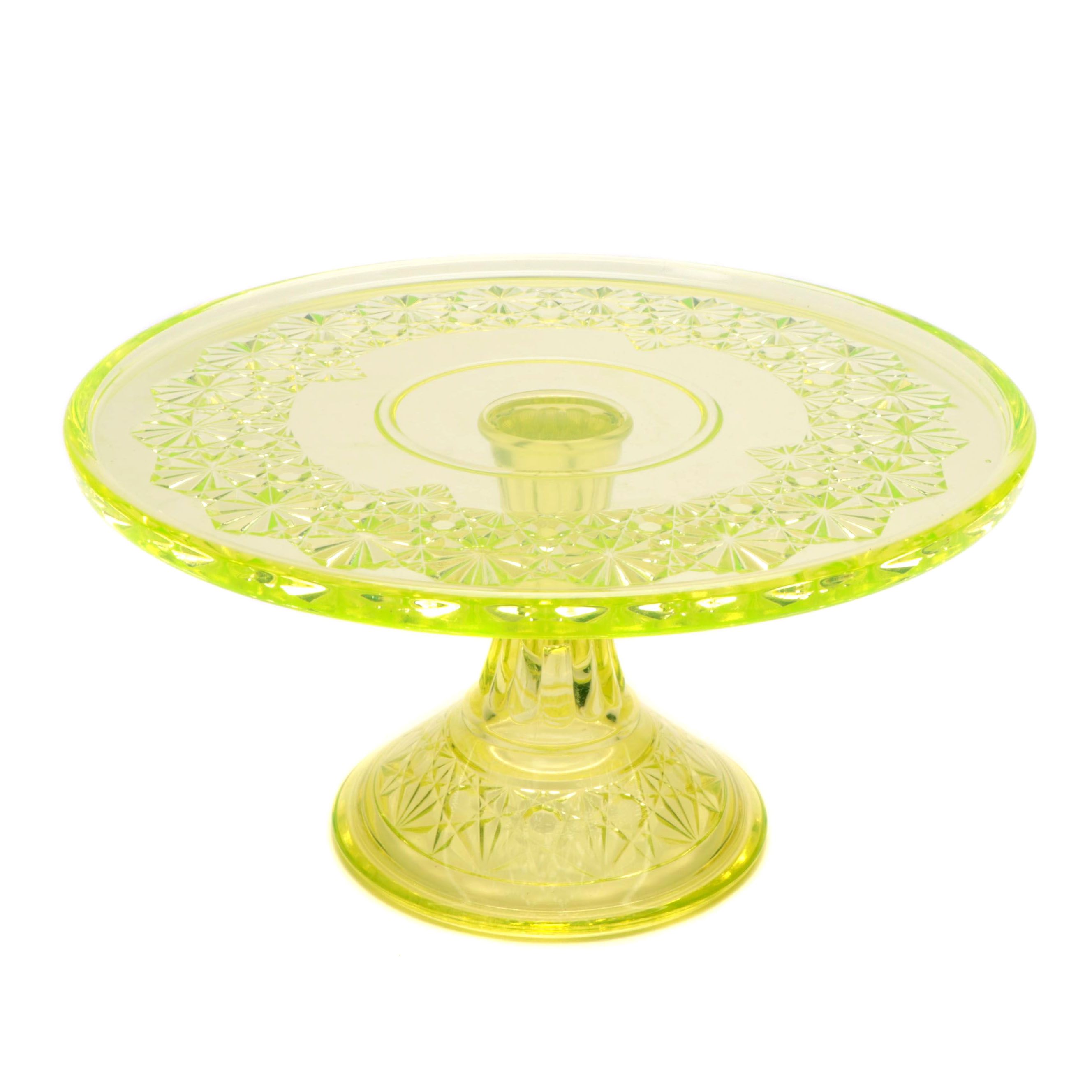 Mosser Glass "Queen's Pattern" Vaseline Glass Cake Stand EBTH