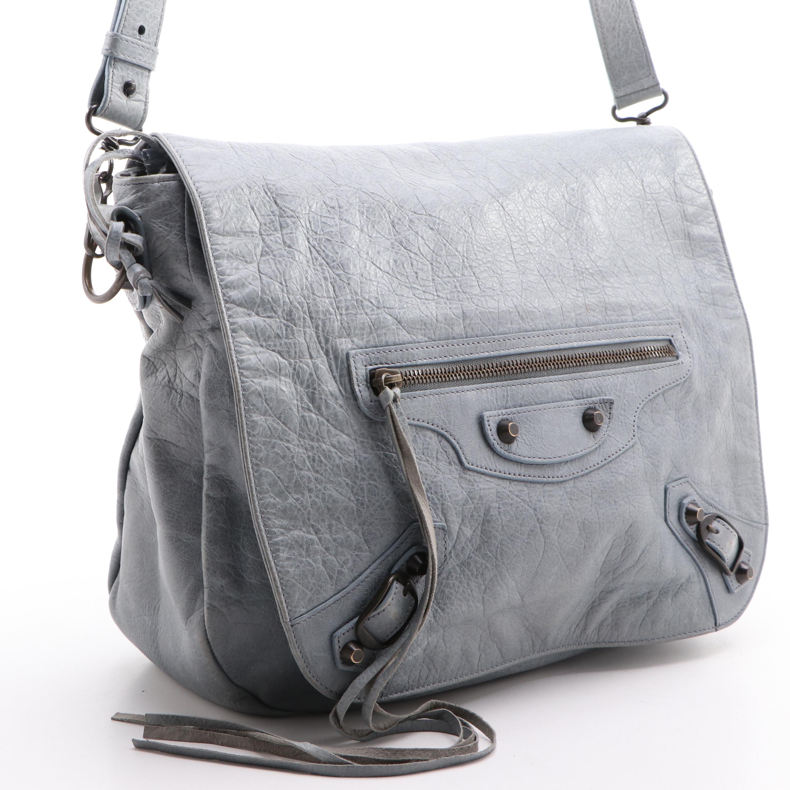 Balenciaga Folk Messenger Bag in Grey Lambskin Leather EBTH
