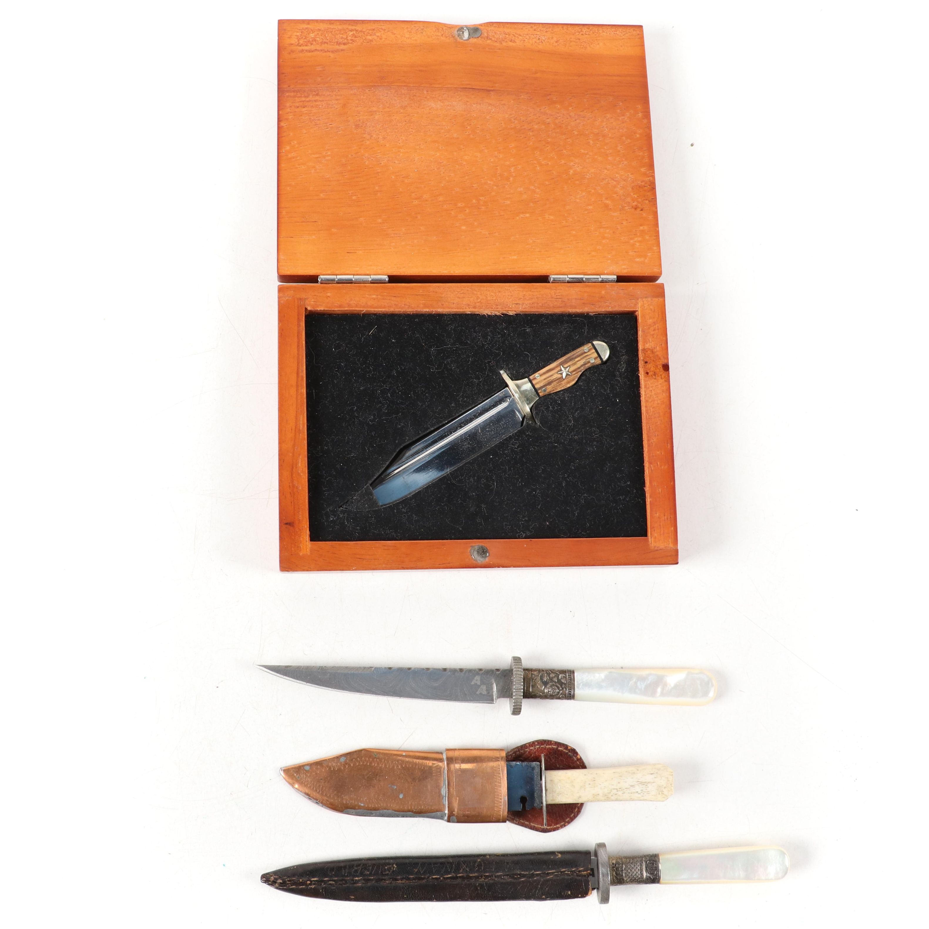 Windlass Miniature Bowie Knife and Bone and Mother of Pearl Knives EBTH