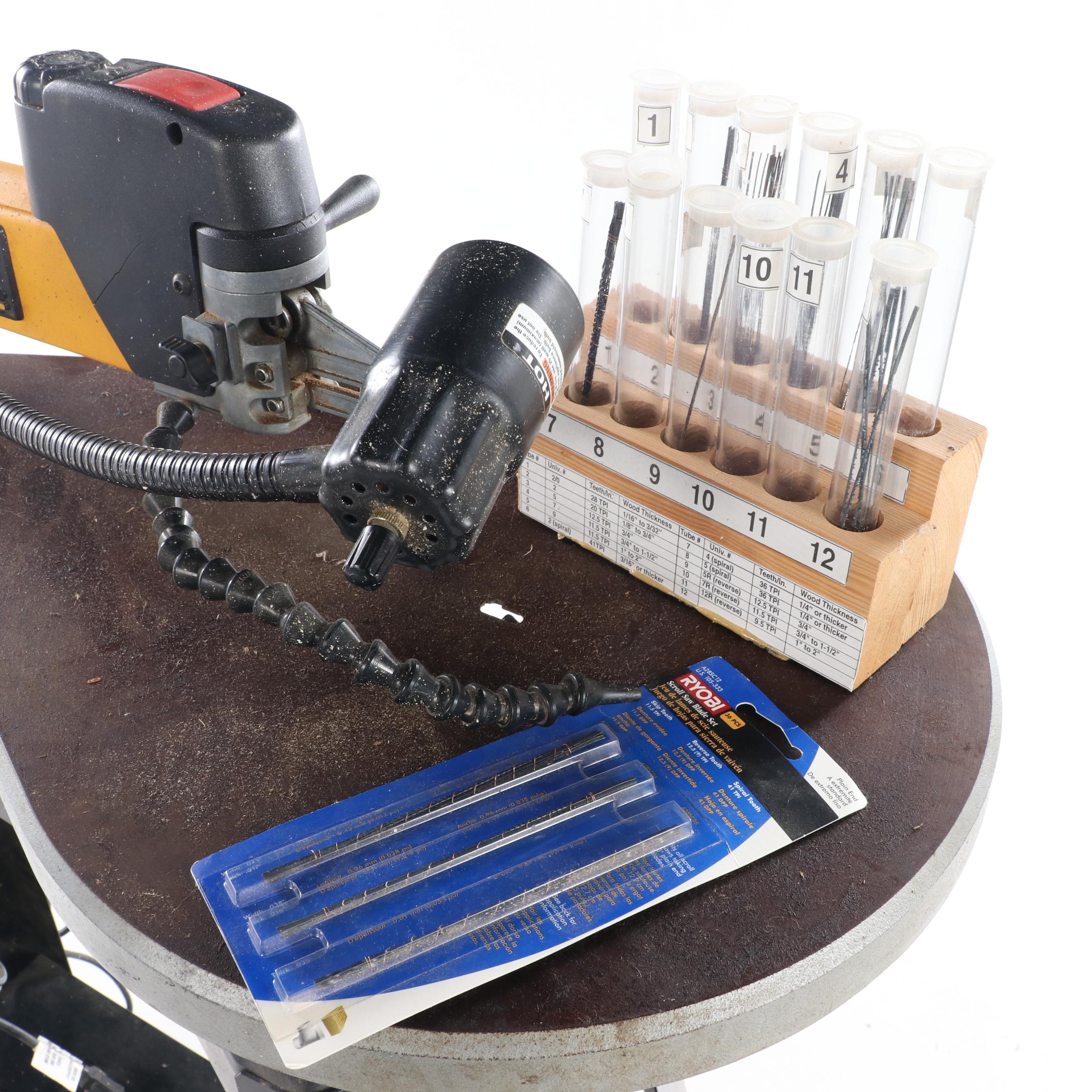 Dewalt Corded Electric Scroll Saw with Stand and Ryobi Blade Sets EBTH