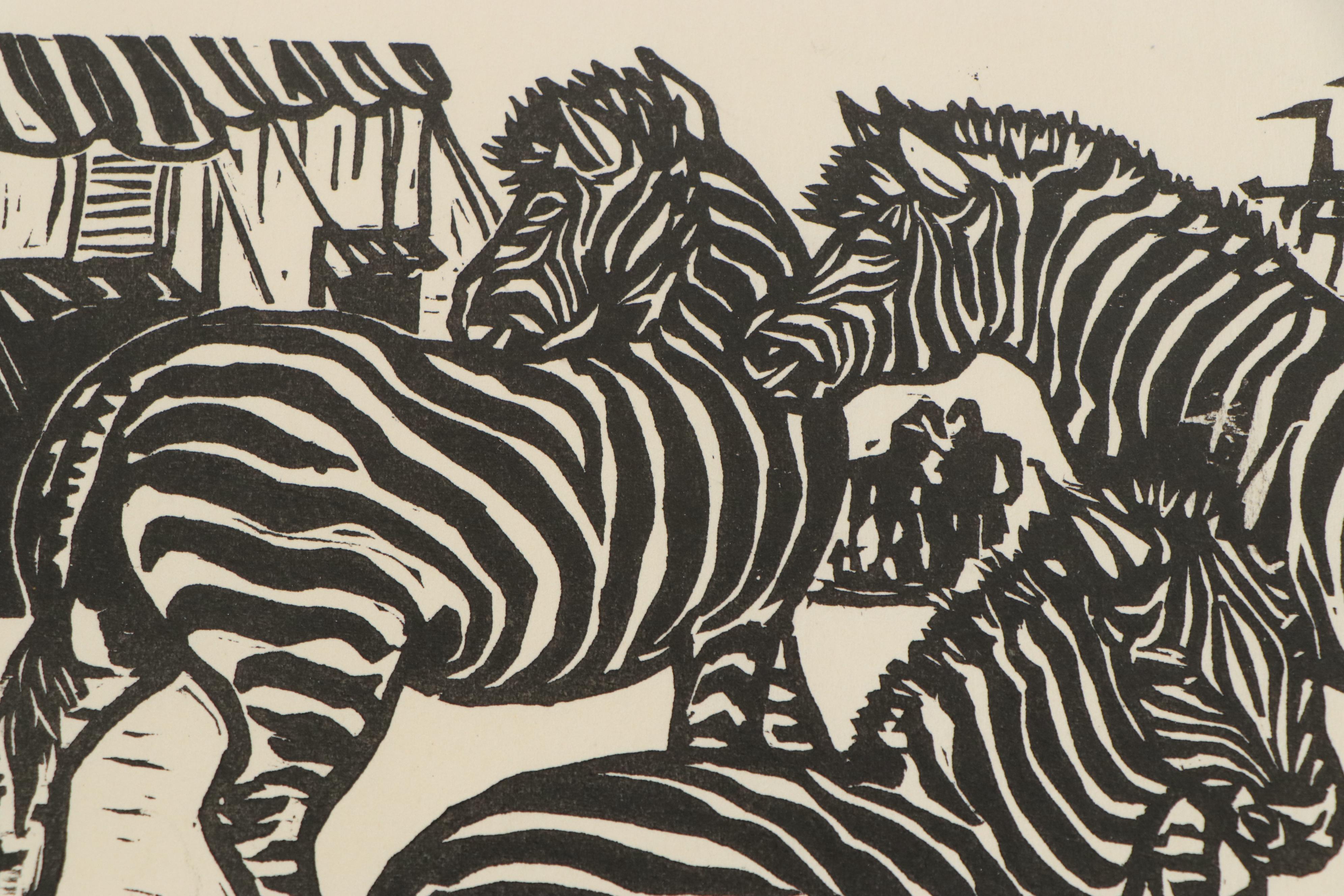 Stanley Bielecky Woodcuts of Zebras and Monkeys, Mid20th Century EBTH