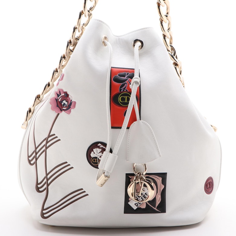 RARE Christian Dior White Calfskin Leather Paradise Bubble Bucket Bag  Pre-owned