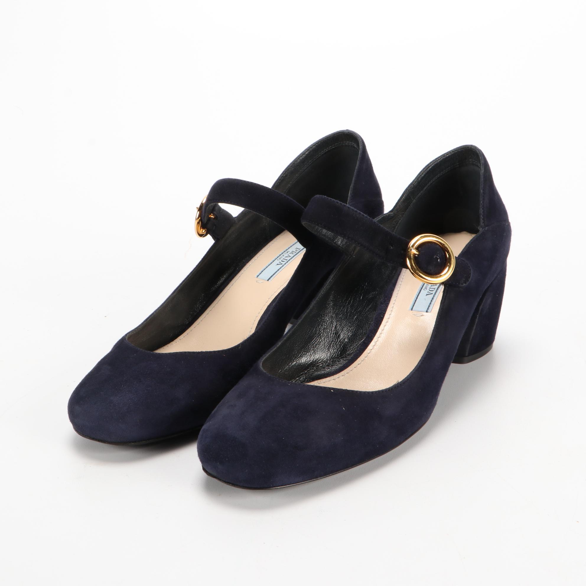 Prada Calzature Donna Navy Blue Suede Mary Jane Pumps EBTH