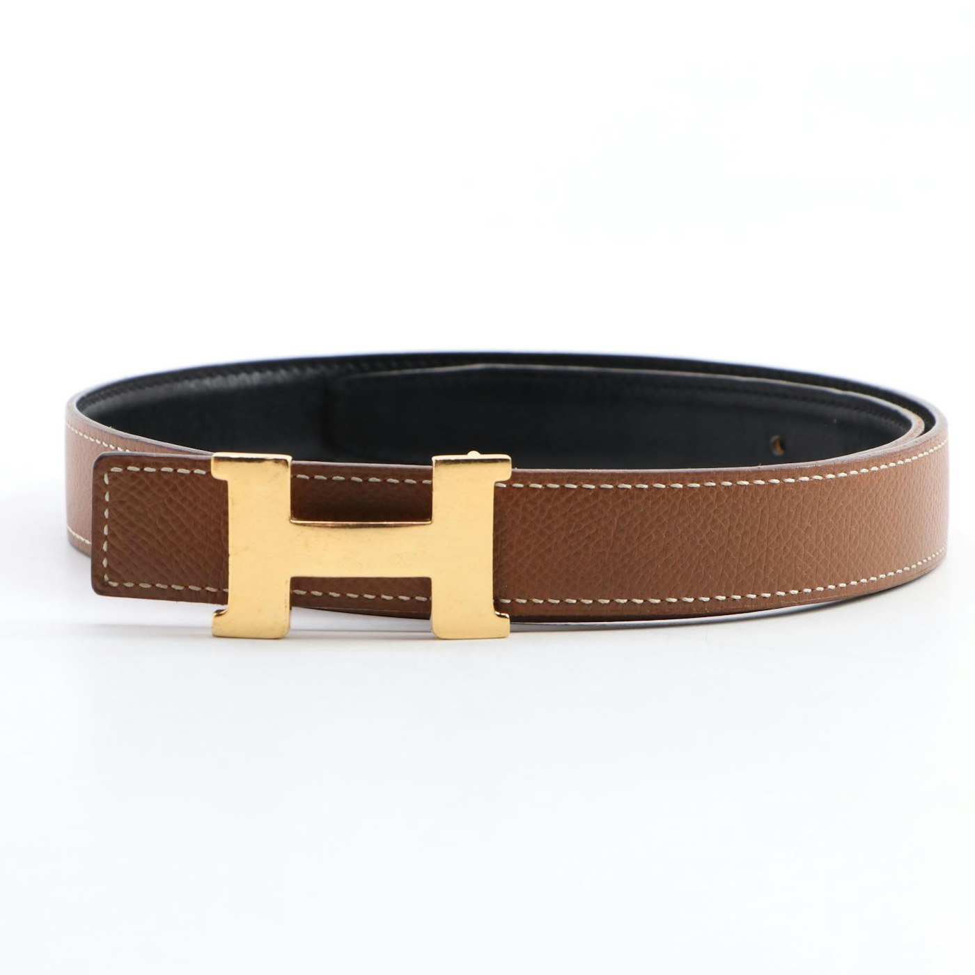 Hermès Constance Reversible Black/Brown Leather Belt with Contrast ...