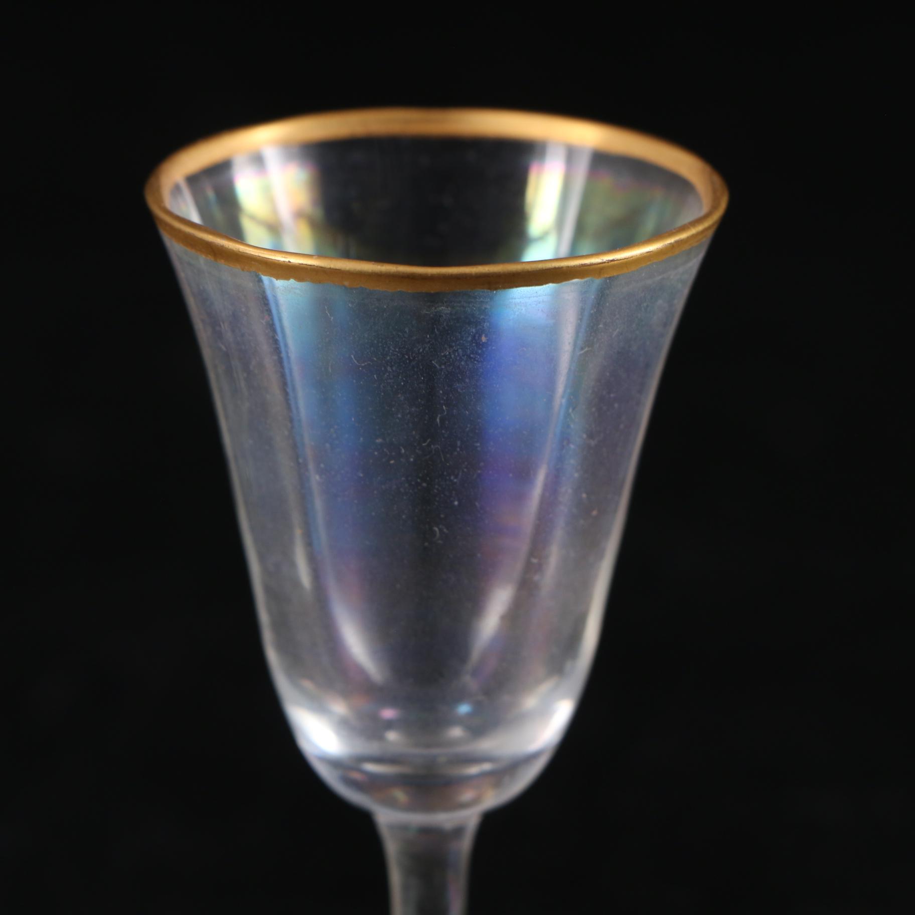 Gilt Trimmed Cordial Glasses Including Rainbow Optic, Early to Mid 20th