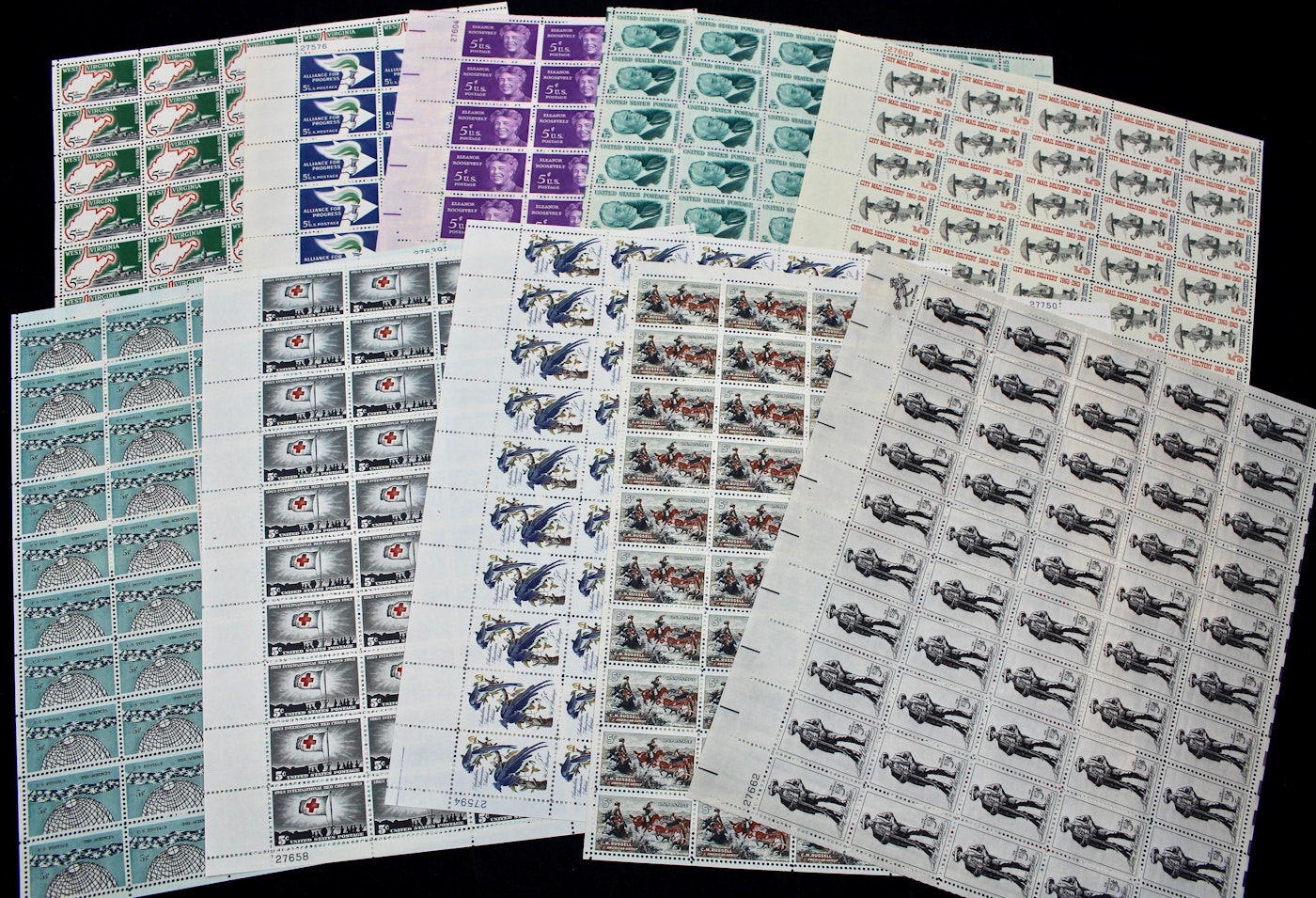Fifty Different Us Postage Stamp Sheets 1940s Through 1960s Ebth