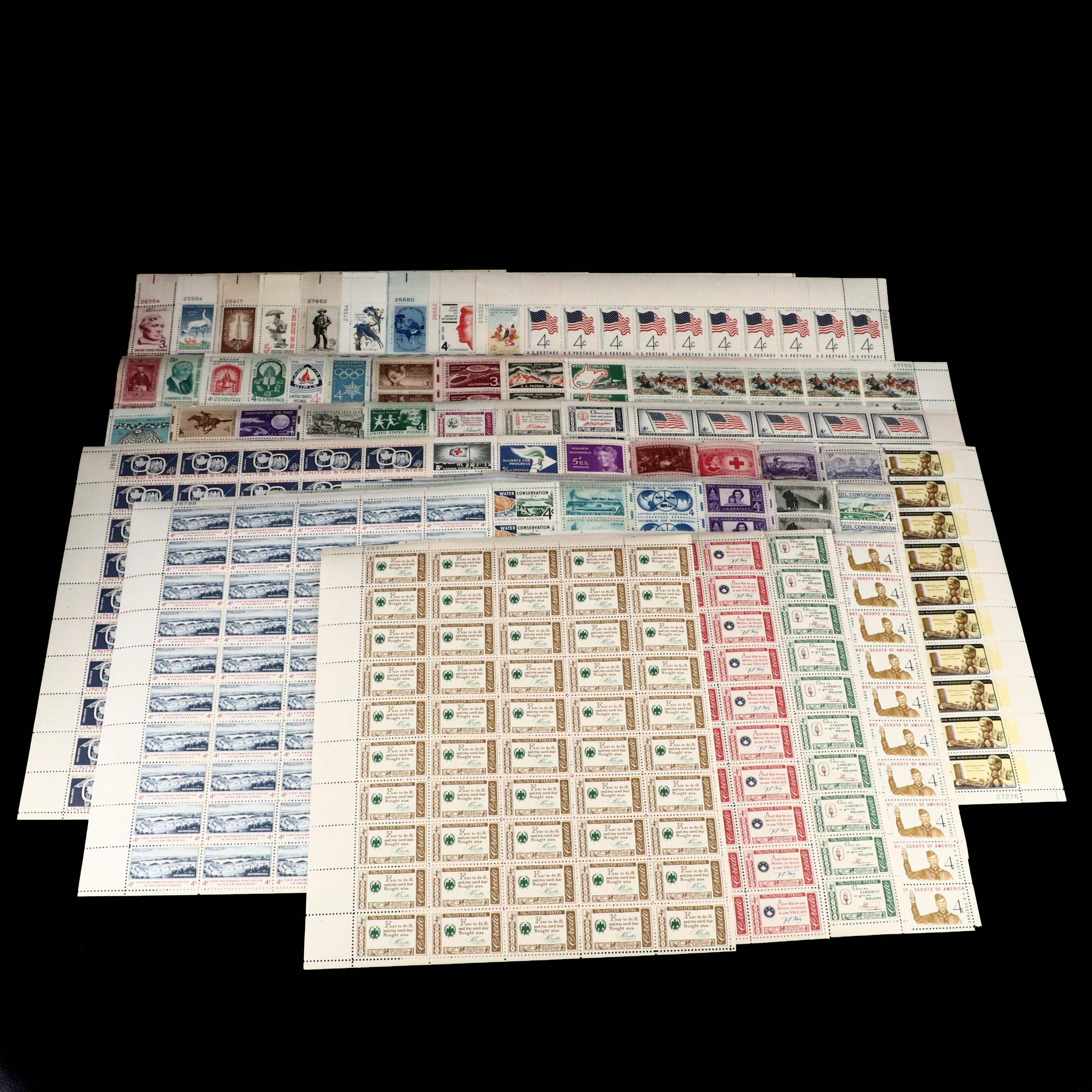 Fifty Different U.S. Postage Stamp Sheets, 1940s Through 1960s EBTH