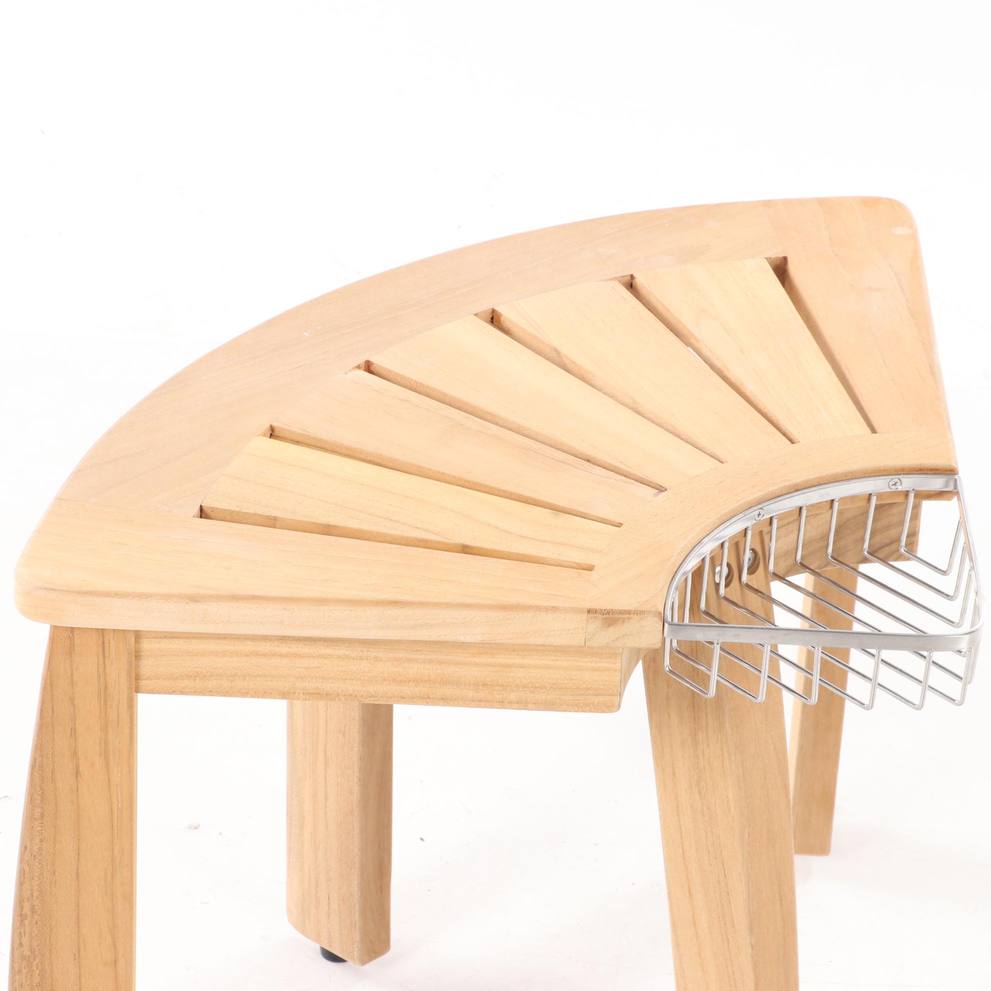 Frontgate "Resort" Collection Teak Corner Shower Seat with Basket EBTH