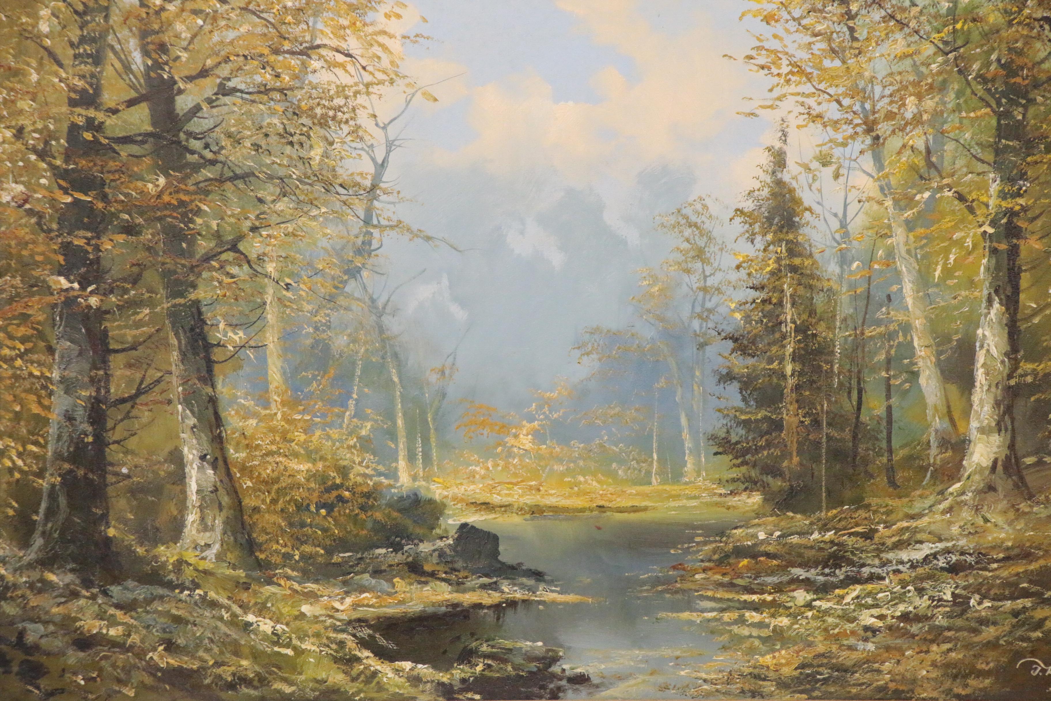 Josef Kugler Forest Landscape Oil Painting, Late 20th Century | EBTH