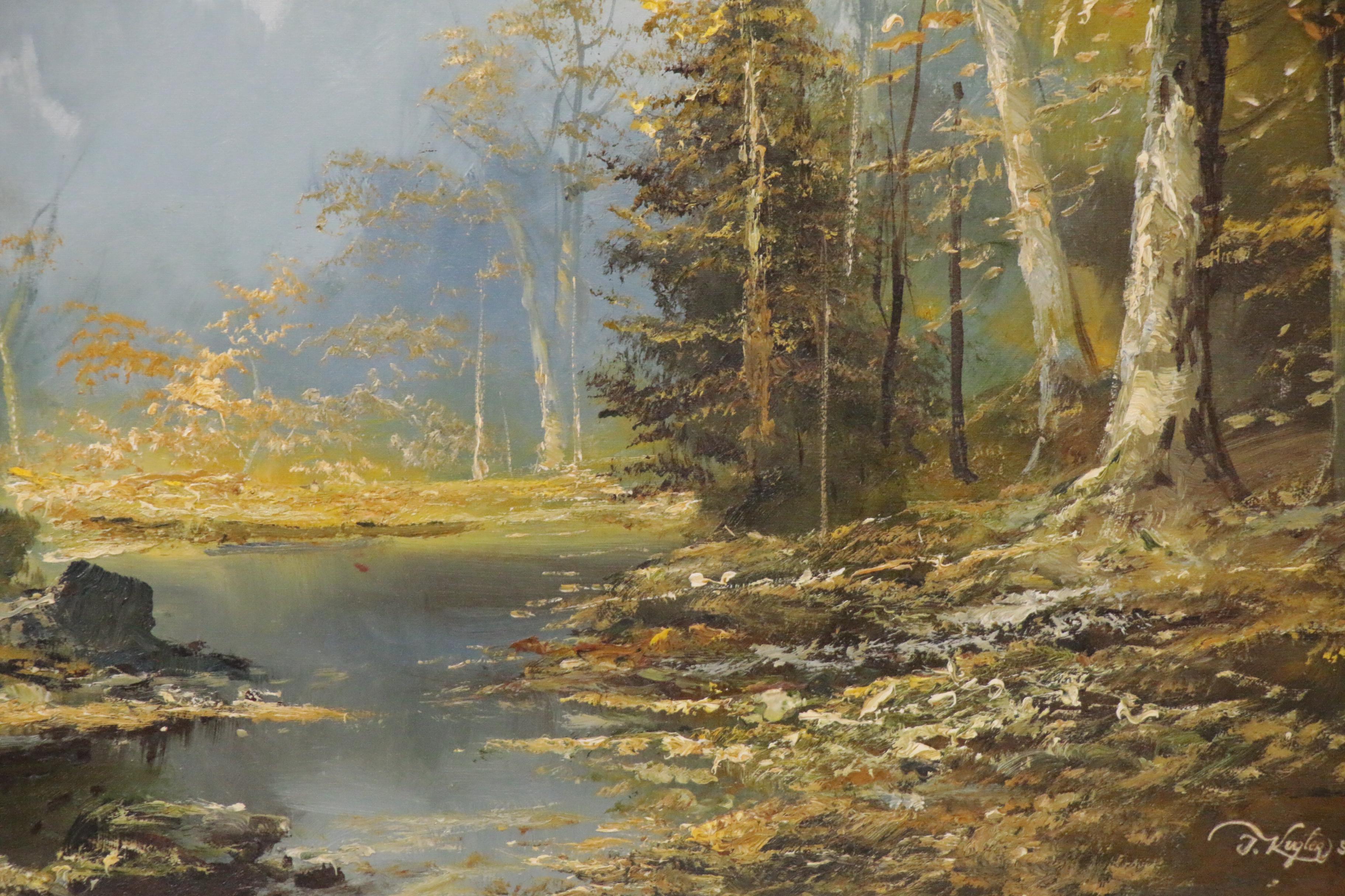 Josef Kugler Forest Landscape Oil Painting, Late 20th Century | EBTH