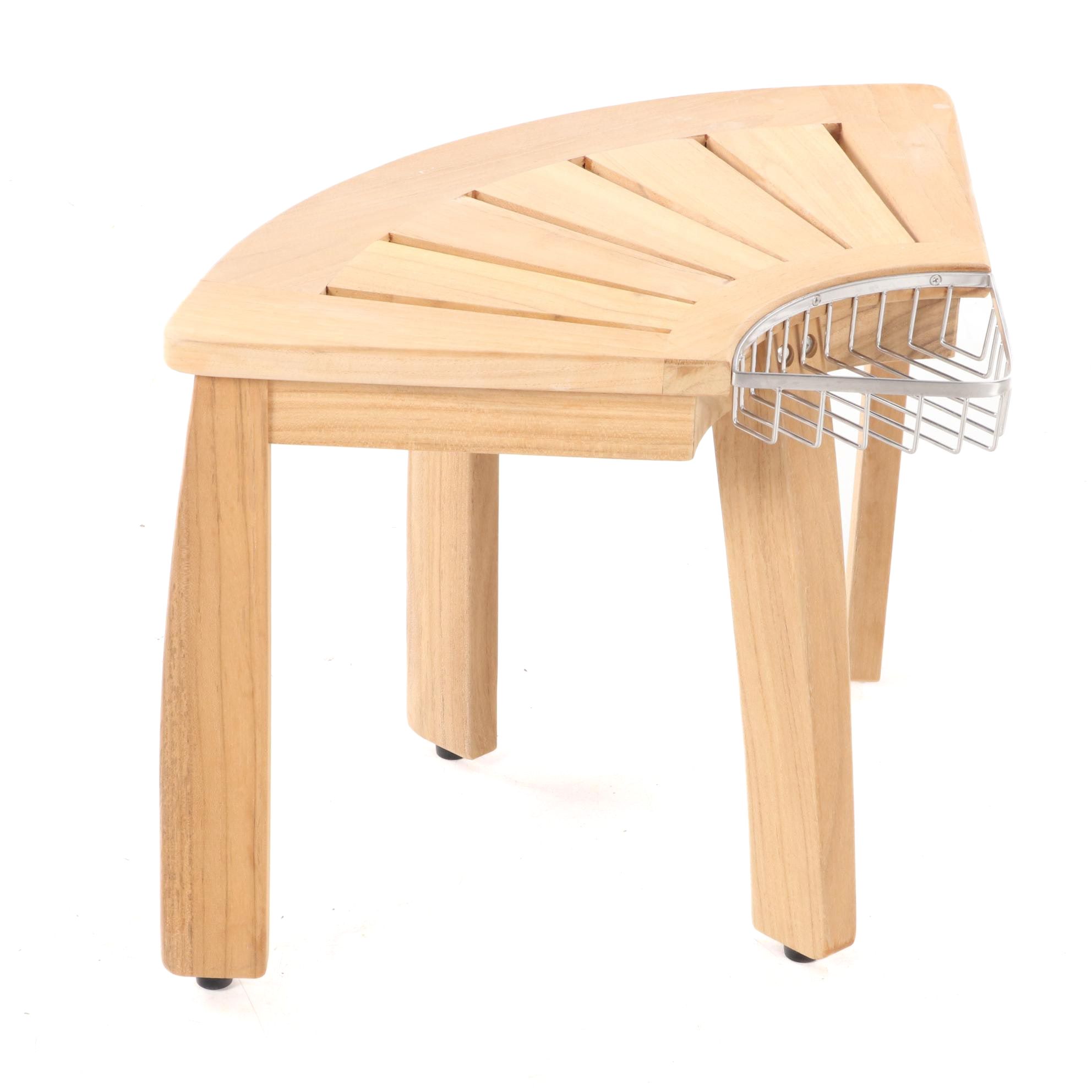 Frontgate "Resort" Collection Teak Corner Shower Seat with Basket EBTH
