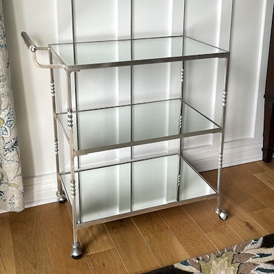 Satin Silver-Gilt Finish Metal Bar Cart with Mirrored Shelves Satin Silver-Gilt Finish Metal Bar Cart with Mirrored Shelves