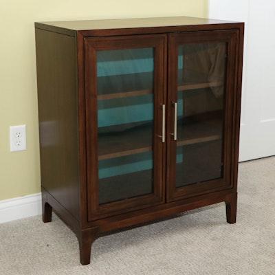 Mid Century Modern Style Walnut-Stained Side Cabinet with Glass Doors Mid Century Modern Style Walnut-Stained Side Cabinet with Glass Doors