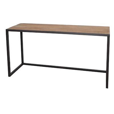 Modernist Style Distressed Wood Top and Metal Base Sofa Table Modernist Style Distressed Wood Top and Metal Base Sofa Table