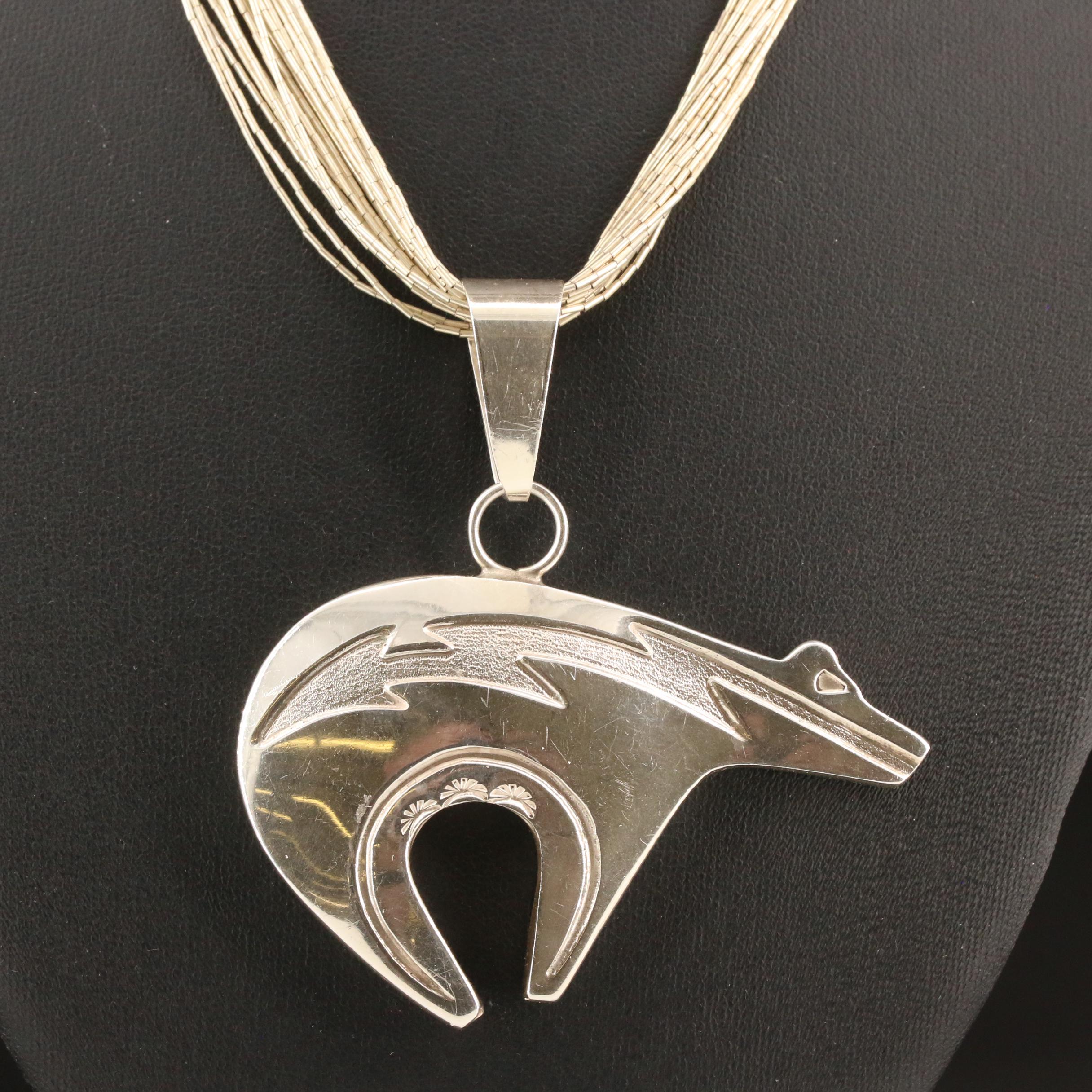 Running Bear Shop Sterling Silver Liquid Silver Necklace with Bear