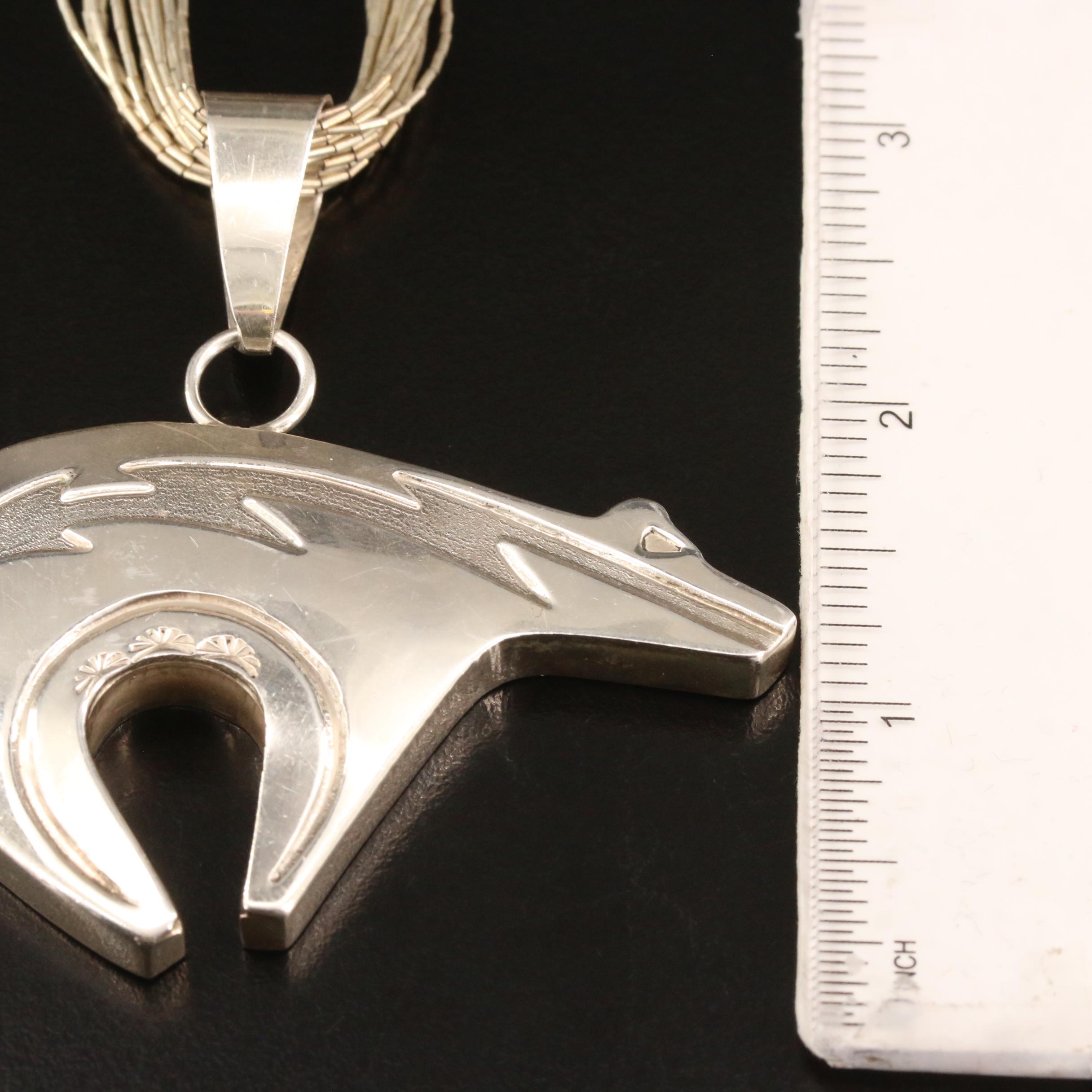 Running Bear Shop Sterling Silver Liquid Silver Necklace with Bear