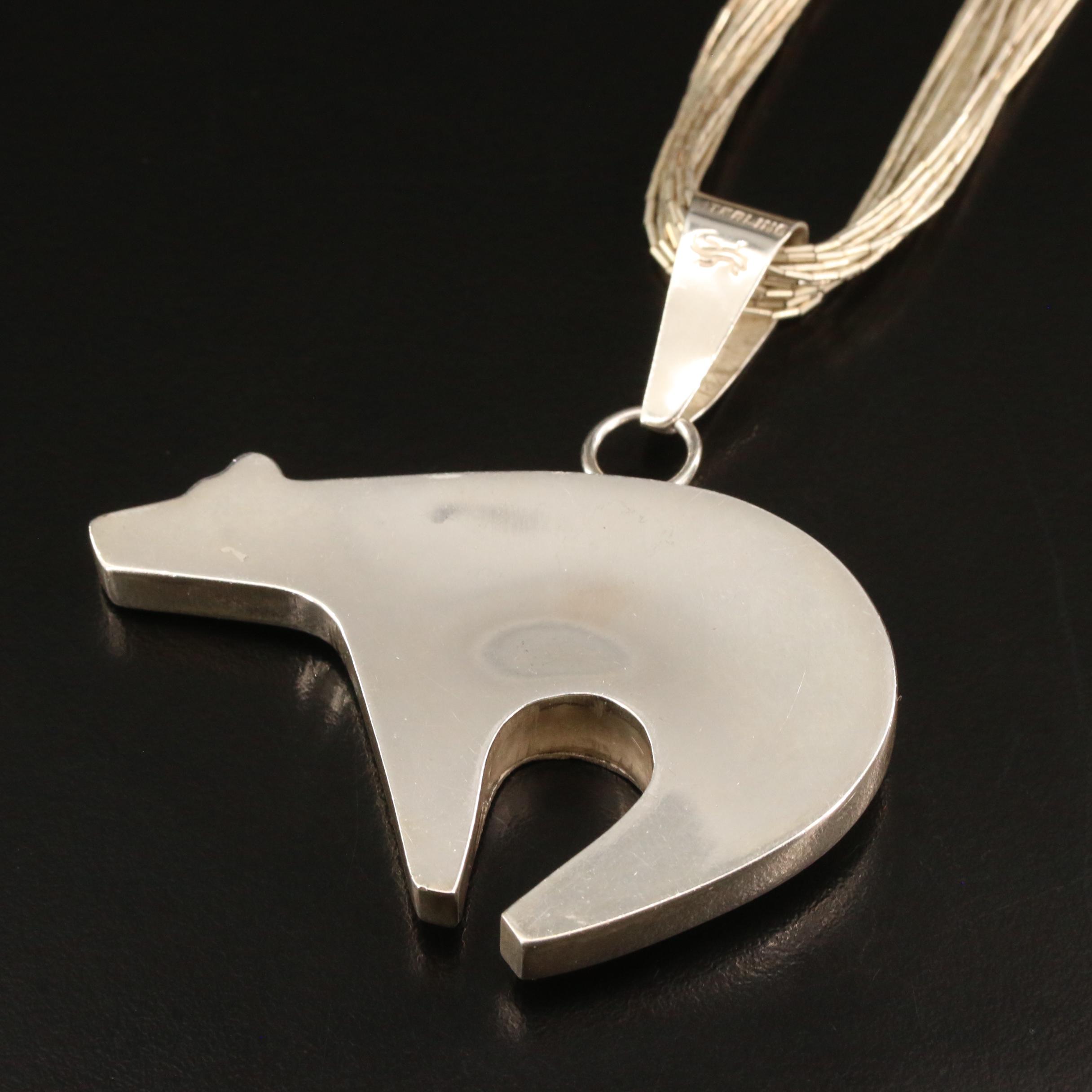 Running Bear Shop Sterling Silver Liquid Silver Necklace with Bear