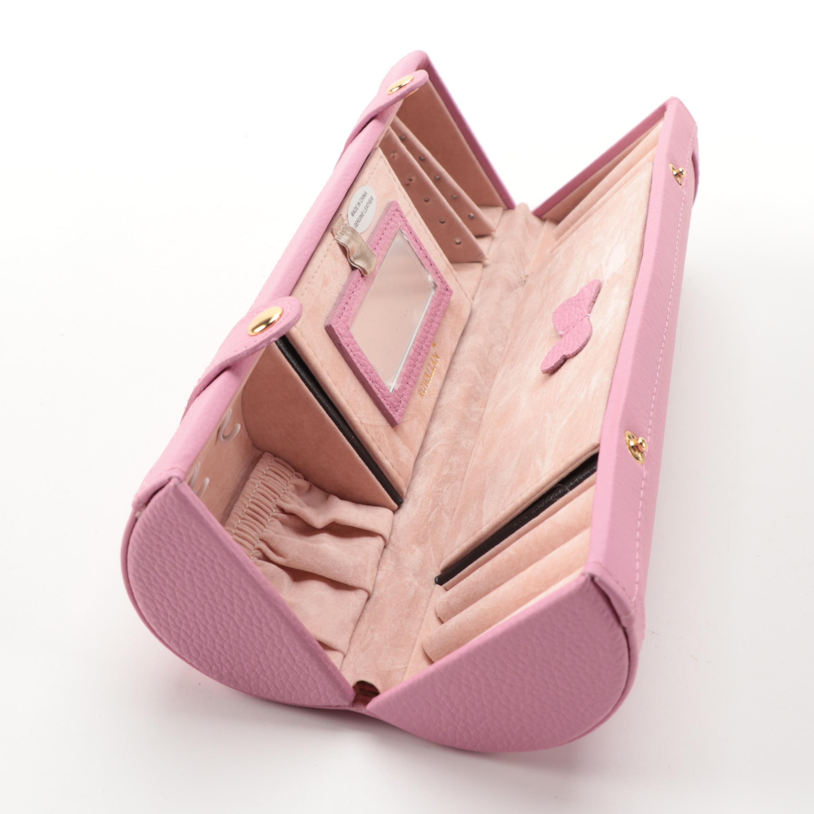 Pink Leather Rowallan Jewelry Travel Case Collection EBTH
