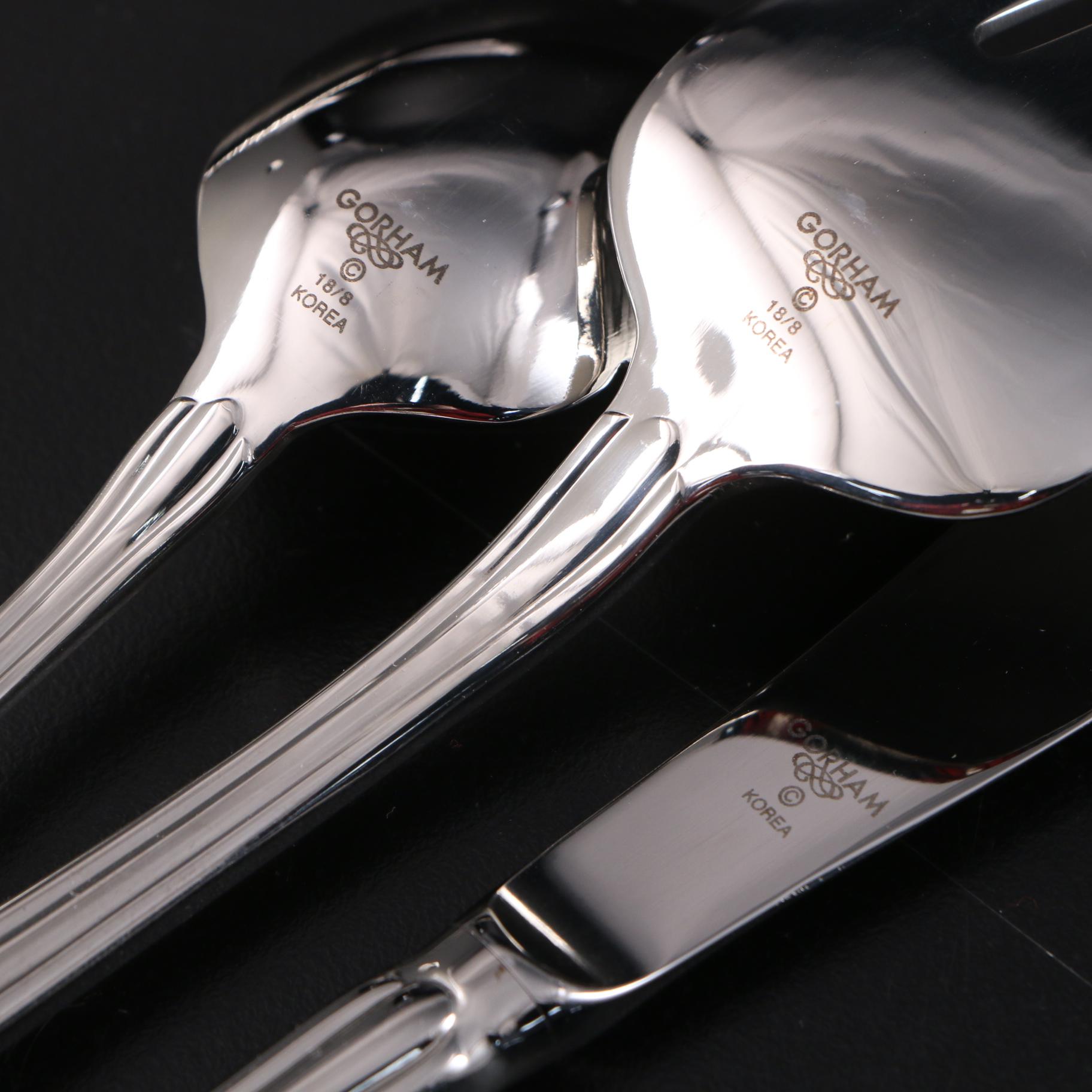 Gorham "Melon Bud" Stainless Steel Flatware, Serving Utensils and Chest