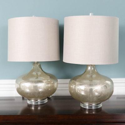 Mercury Glass Style Table Lamps with Fabric Drum Shades Mercury Glass Style Table Lamps with Fabric Drum Shades
