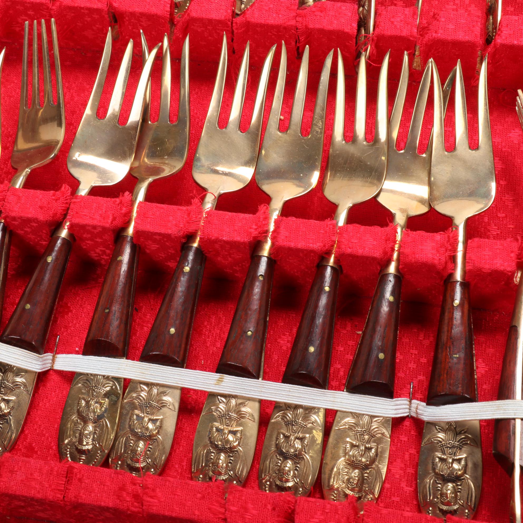 Thai Siam Brass and Rosewood Flatware with Chest, Mid20th Century EBTH