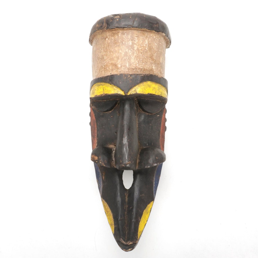 West African Inspired Hand-Carved Wood Mask