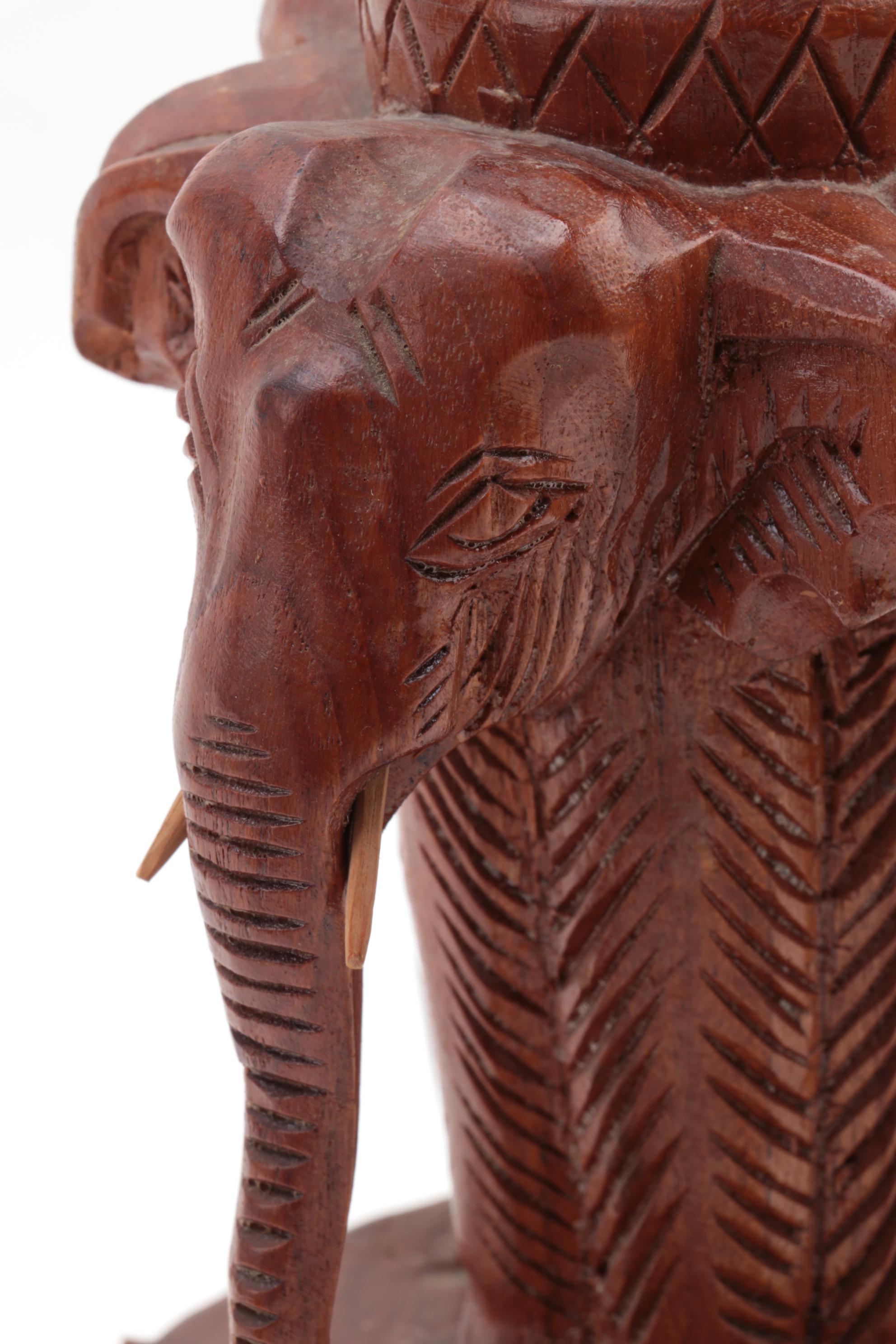 Pair of Asian Carved Teak Elephant Head Table Lamps, Mid/Late 20th