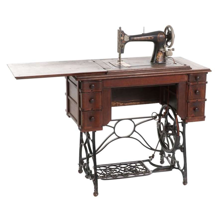 Minnesota Model A Treadle Sewing Machine With Pine Wood Cabinet