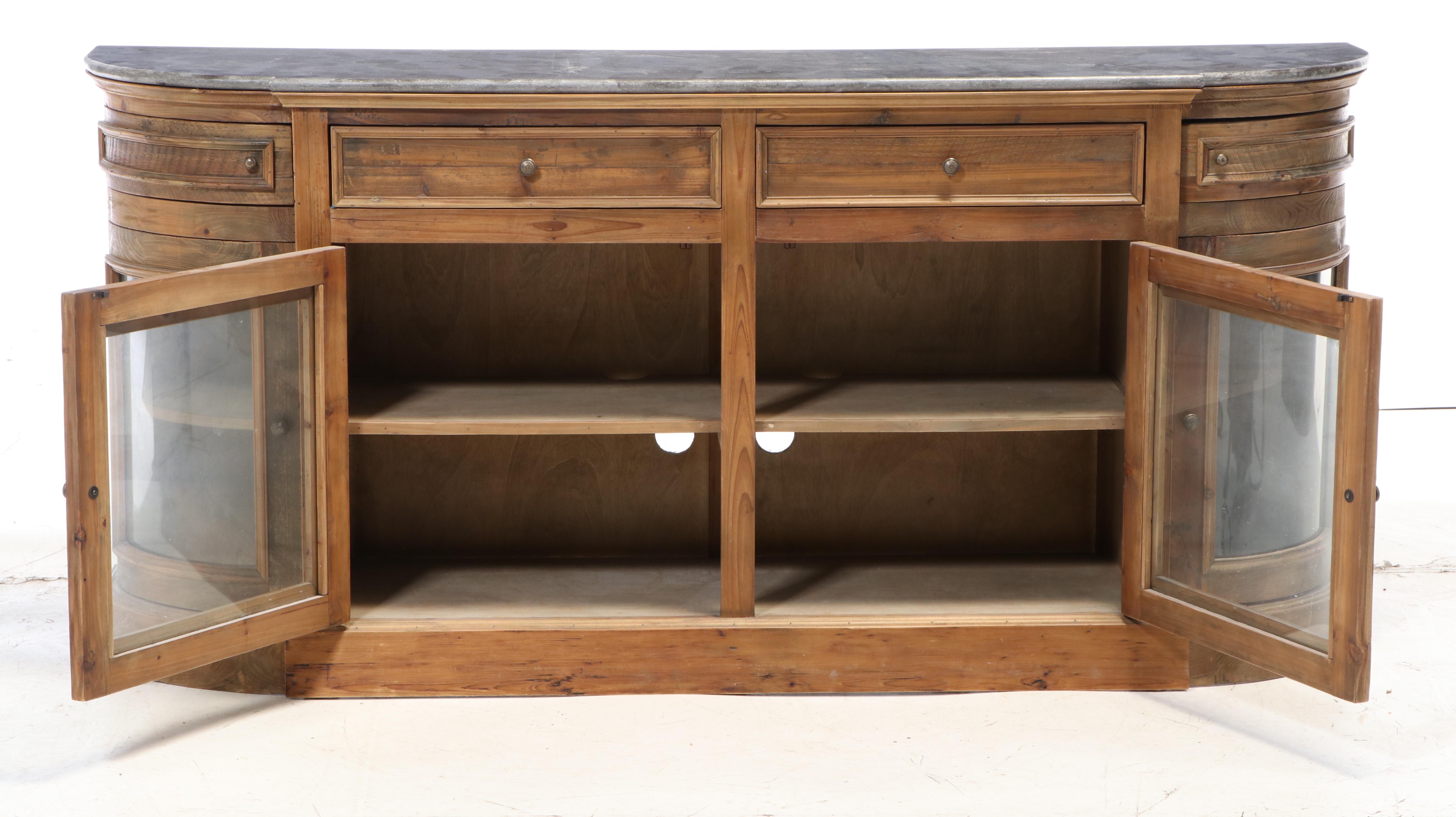 Arhaus "Kensington" Bluestone Marble Top Buffet with Glass Door Fronts