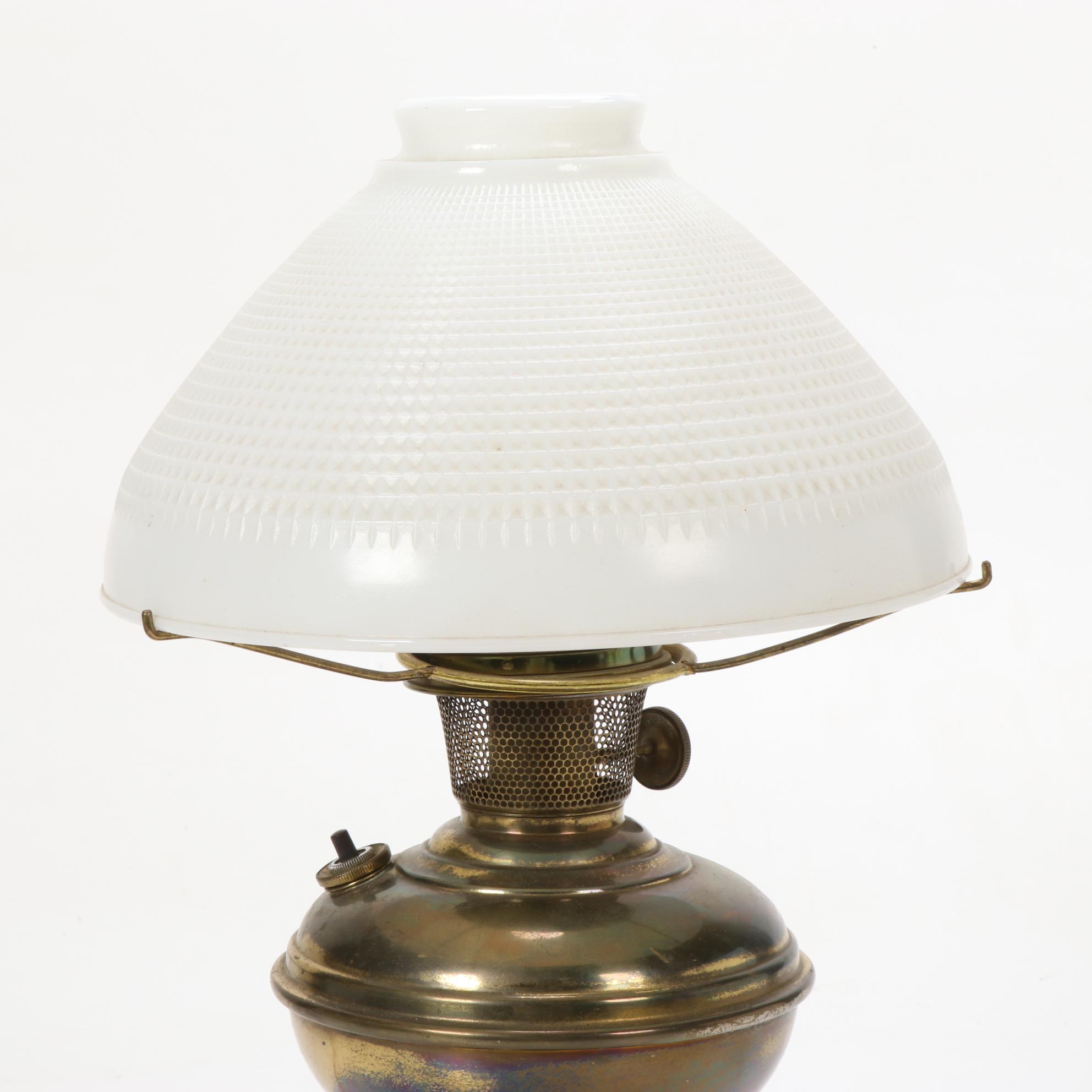 The Mantle Lamp Co. Aladdin Model 6 Converted Lamp, Milk Glass Shade