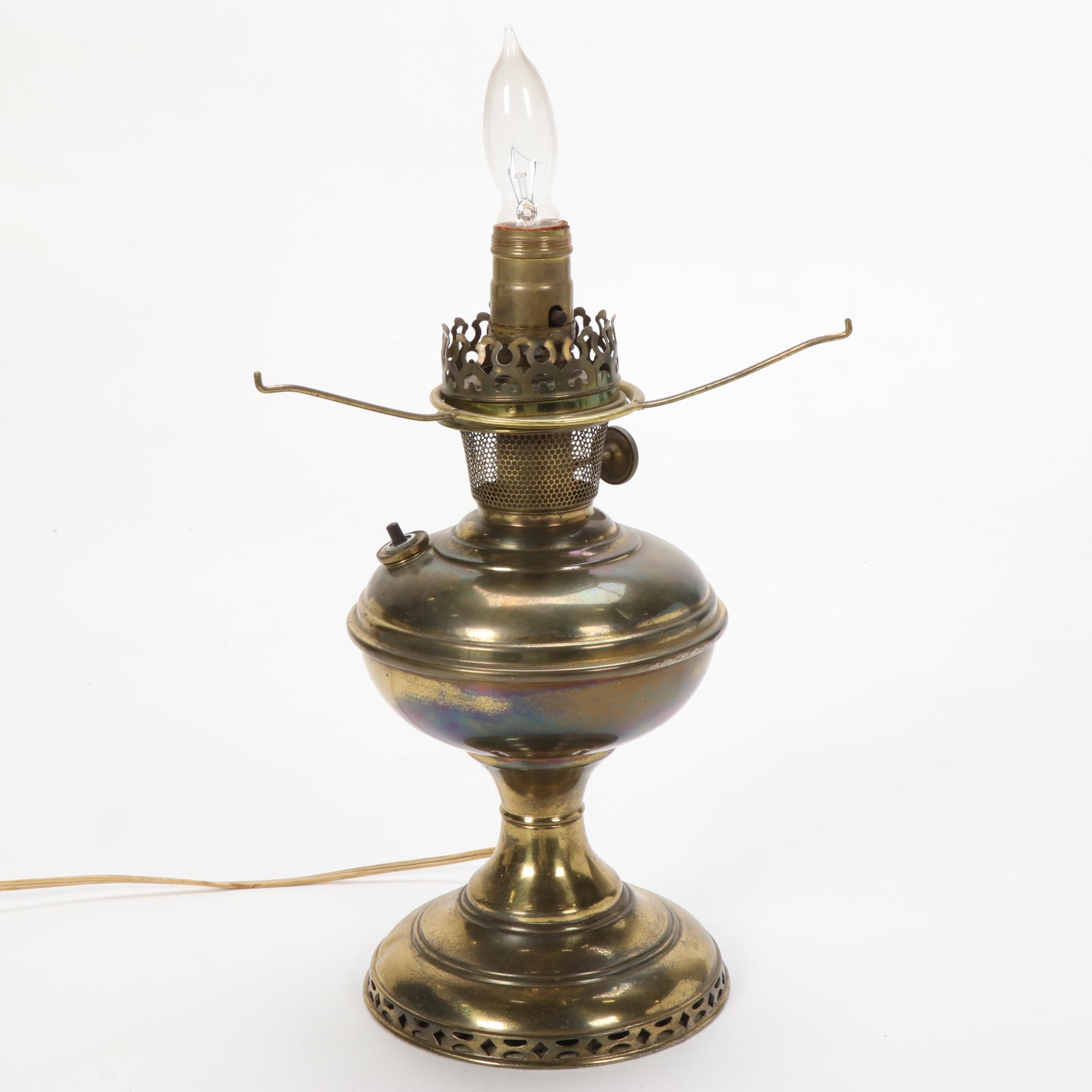 The Mantle Lamp Co. Aladdin Model 6 Converted Lamp, Milk Glass Shade